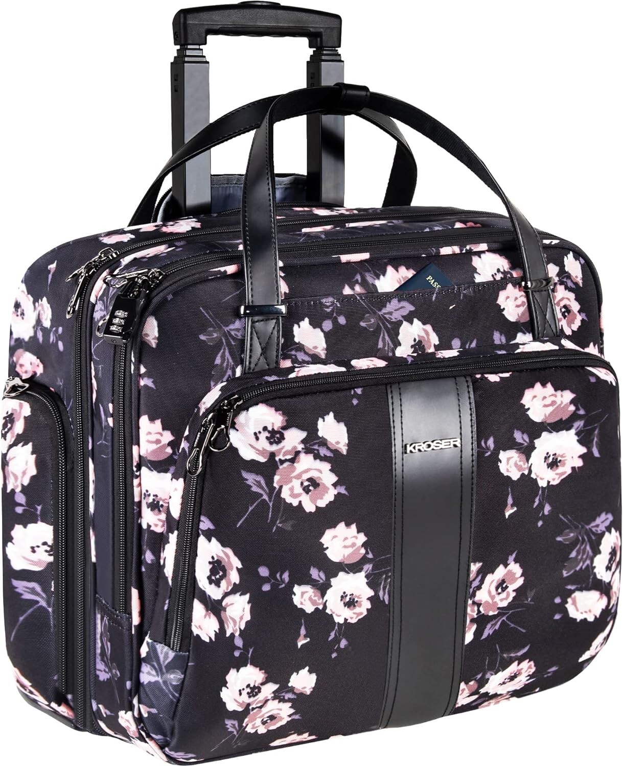 KROSER Rolling Laptop Bag Briefcase for 15.6" Heavy Duty Rose RFID Pockets Water
