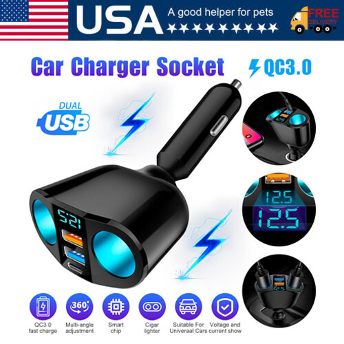 Dual USB Car Cigarette Lighter Socket Splitter Power Adapter Charger Outlet lot