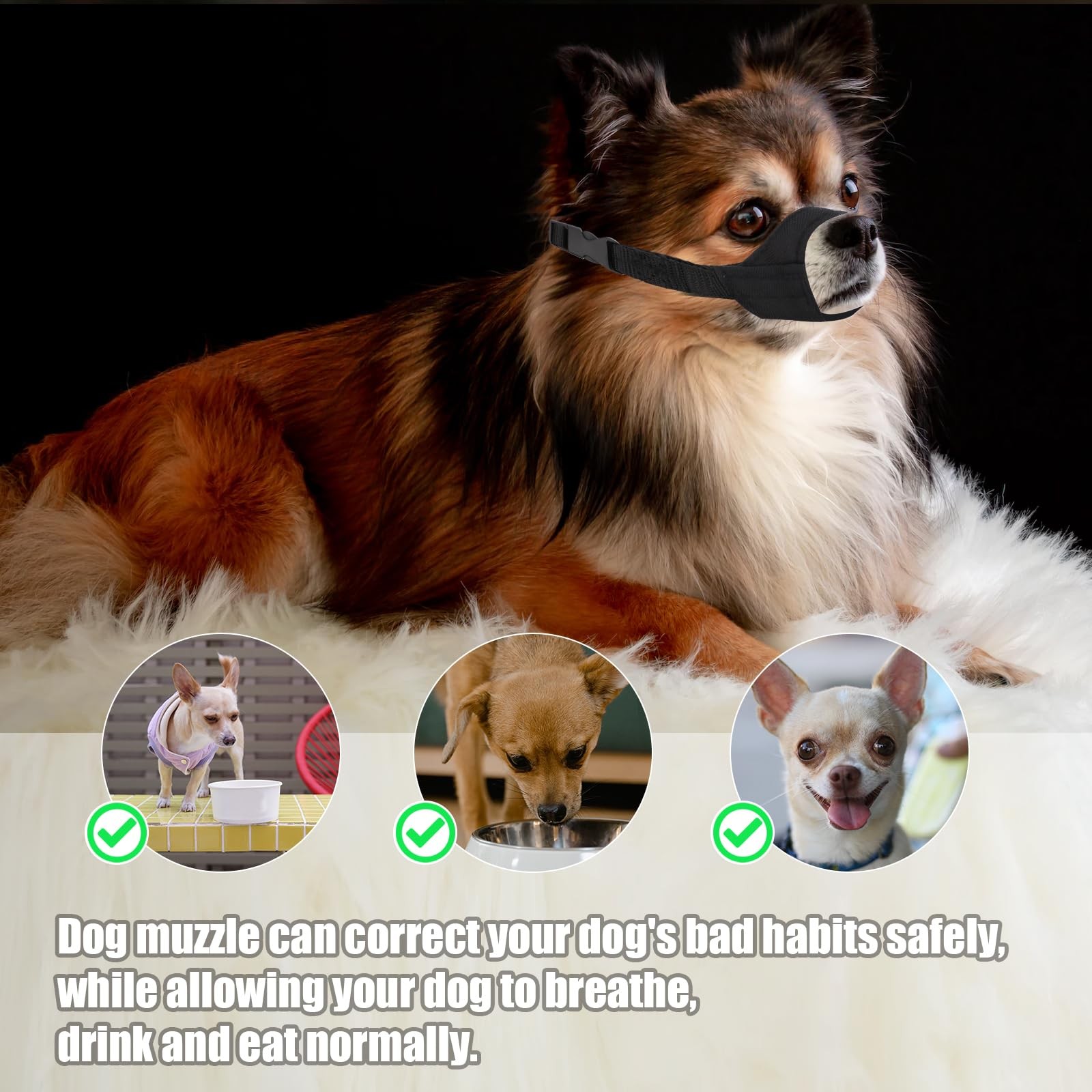 PEUTIER Short Snout Dog Muzzle, Adjustable Muzzle for 4.25-5.5, black