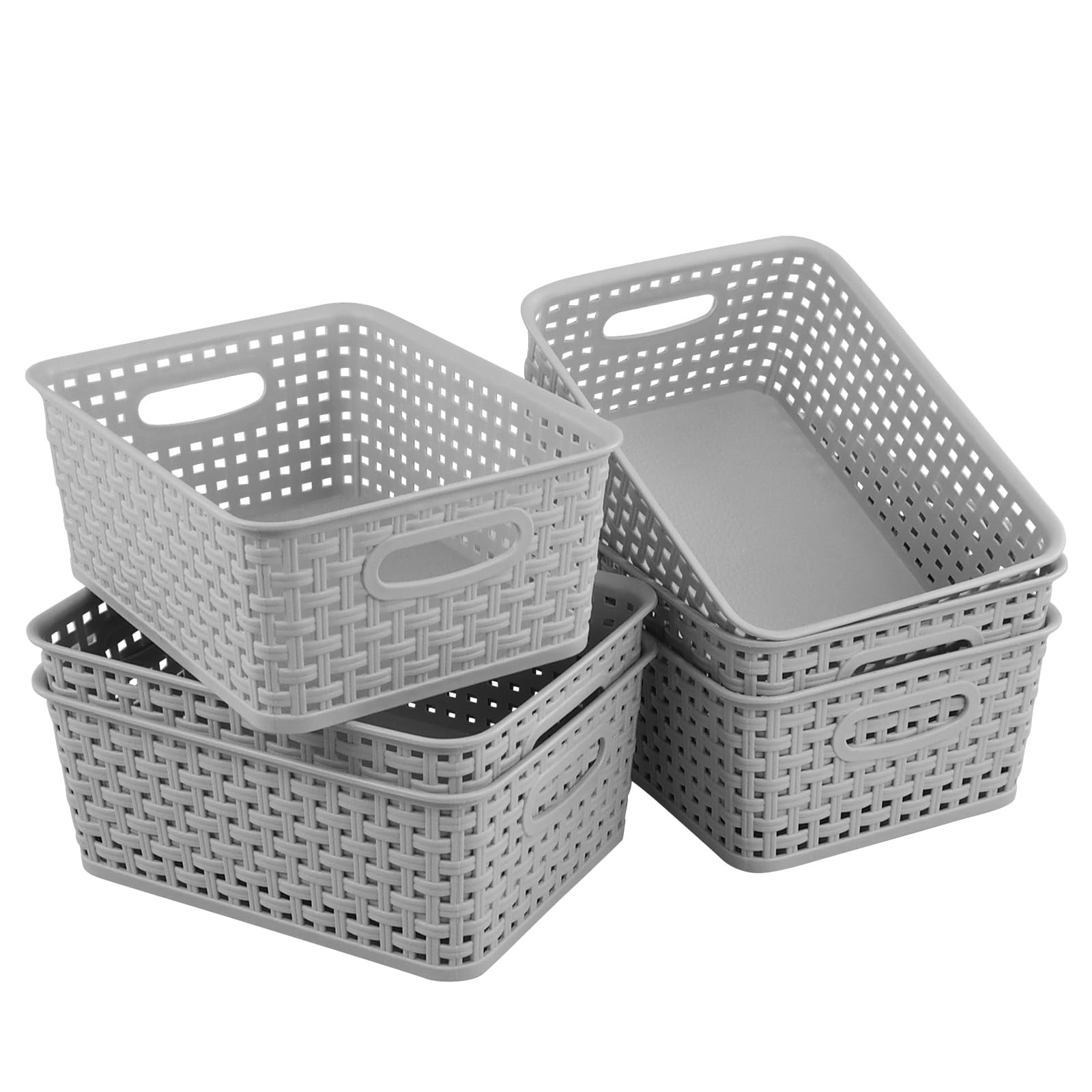 Zerdyne 6-Pack Plastic Weave Storage Basket, Basket Sets, Light Gray