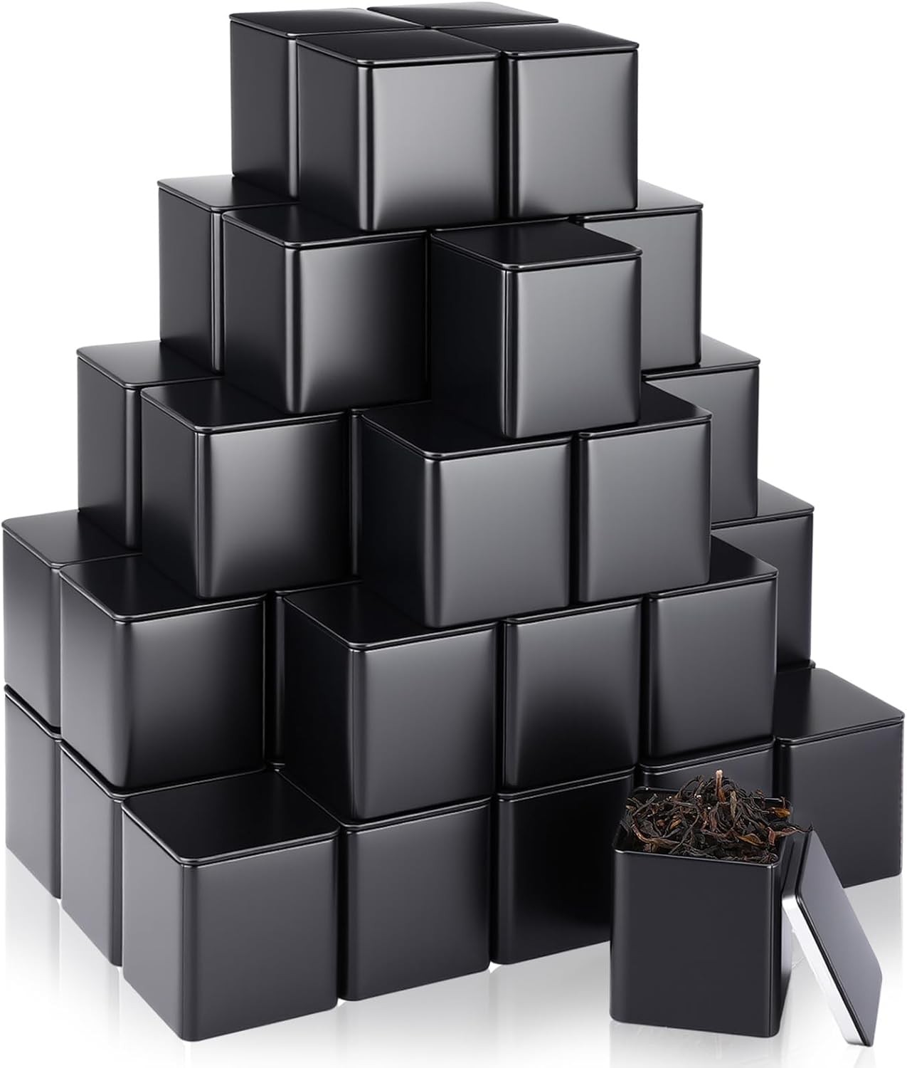 50 Pcs Metal Tea Tin Canister with Airtight Lid Square 8 oz Loose