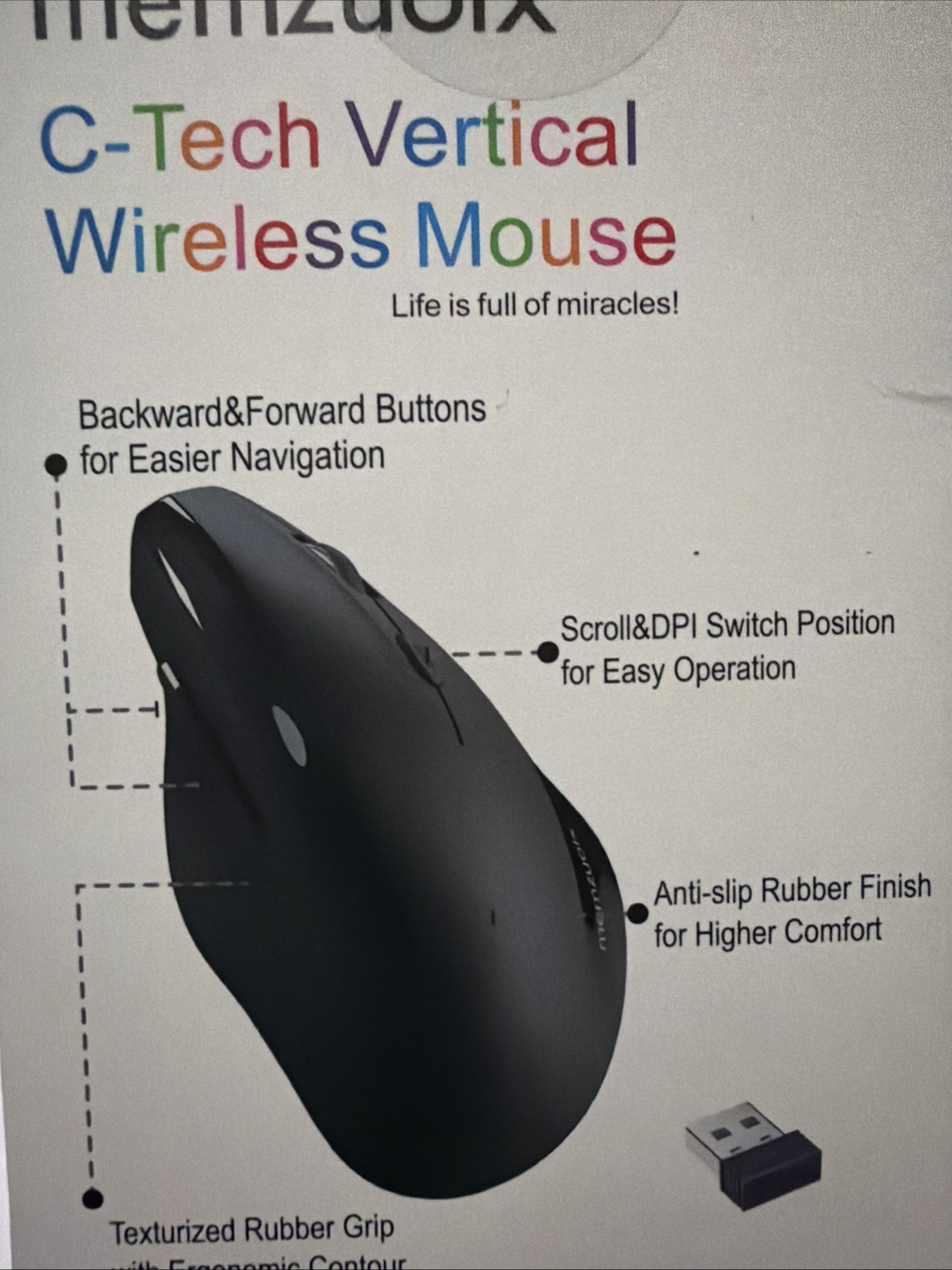Memzuoix C-tech Vertical Wireless Mouse - Black