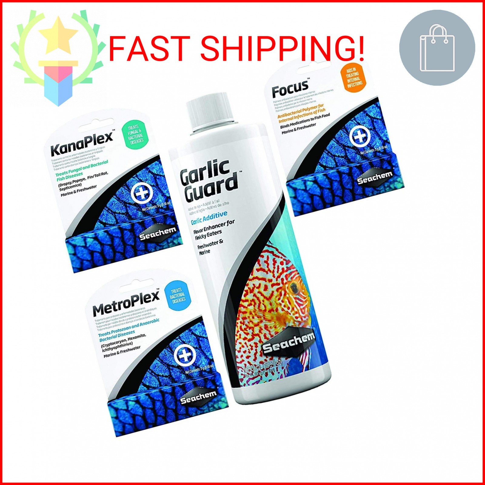Ultimate Aquarium Treatment Bundle Pack - Metroplex, Kanaplex, Focus, Garlic Gua