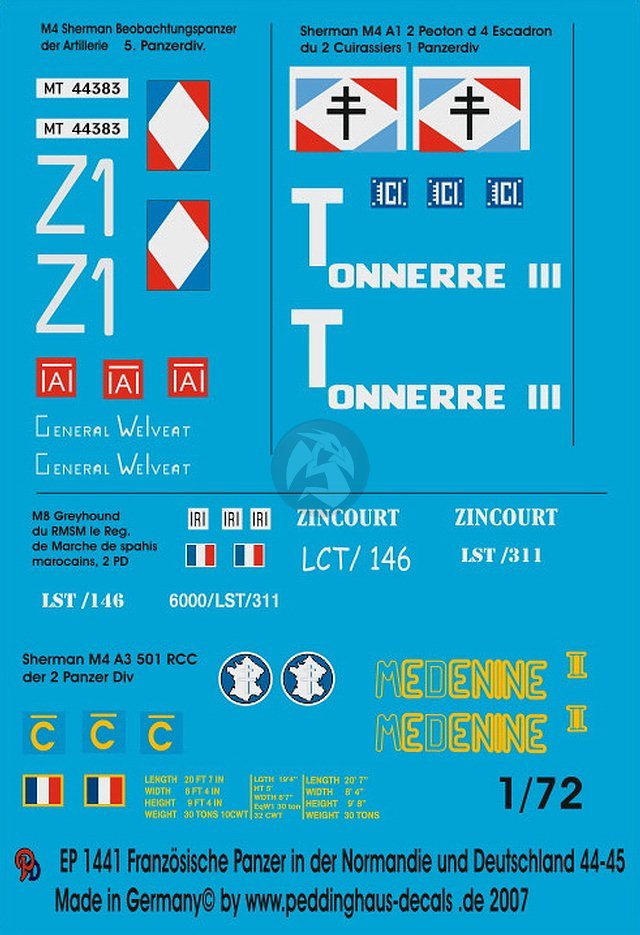 Peddinghaus 1/72 French Tank & Vehicle Markings Normandy & Germany WWII #2 1441