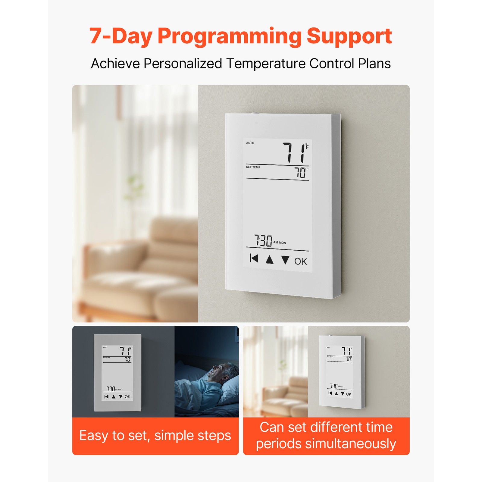 7 Day Programmable Thermostat for Underfloor Heating Pump LCD Touchscreen