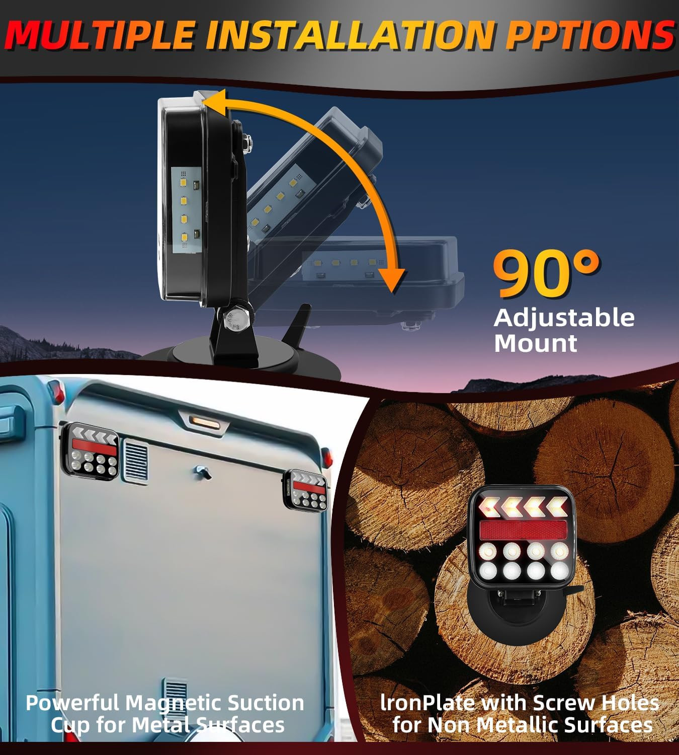 Magnetic Wireless Trailer Lights Kit with Strobe & Reverse Mode for Vehicles