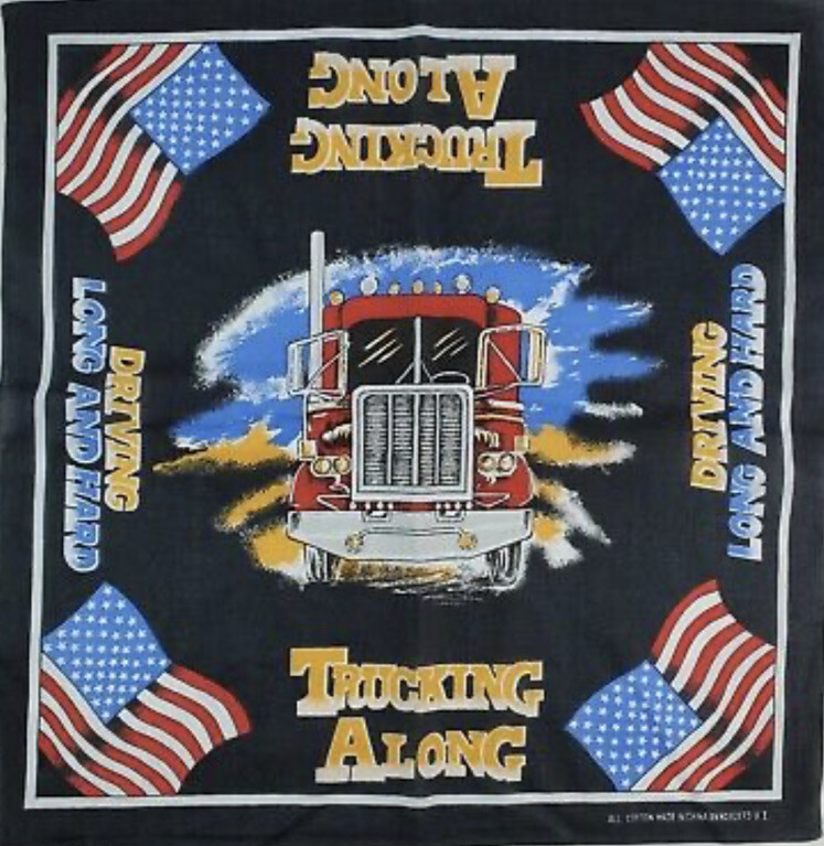 NEW Truckin Along Trucker American Flag Bandana Scarf - 22” X 22”