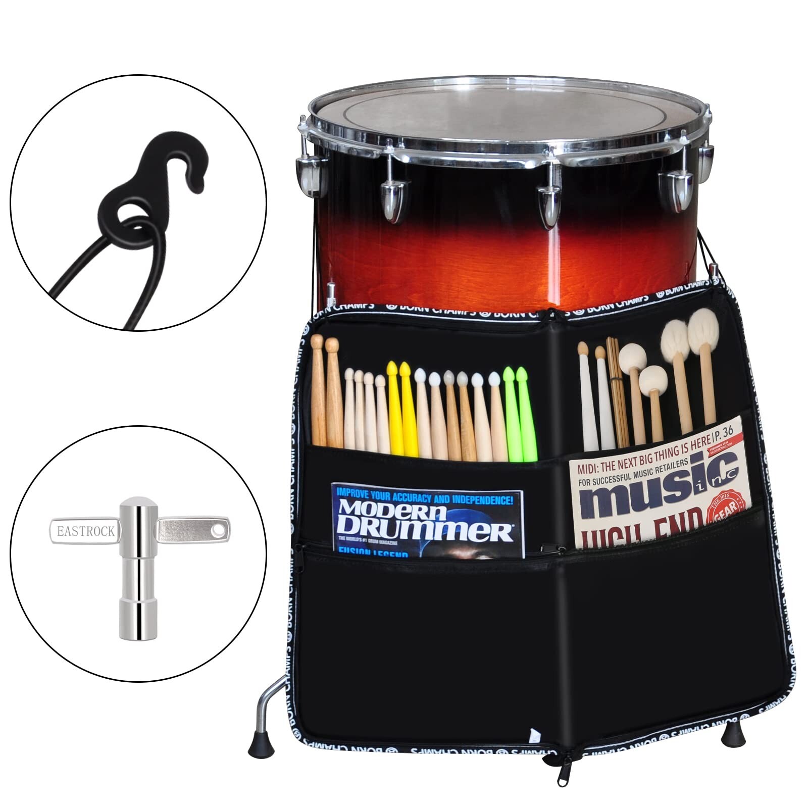 EASTROCK Drum Sticks Bag Drumstick Bag 18.9“*23.2” Large Capacity for Drumsti...