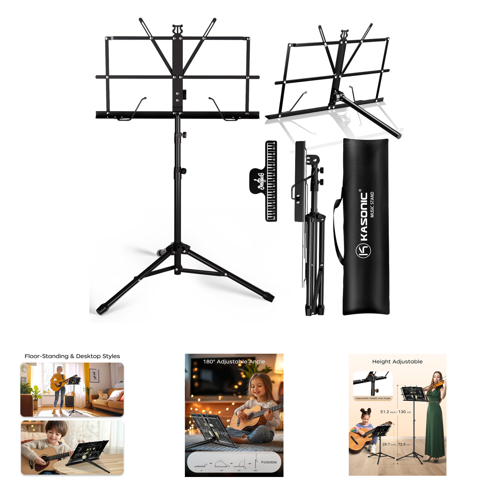 Music Stand Dual Use Folding Sheet Music and Book Stand Portable Lightweight