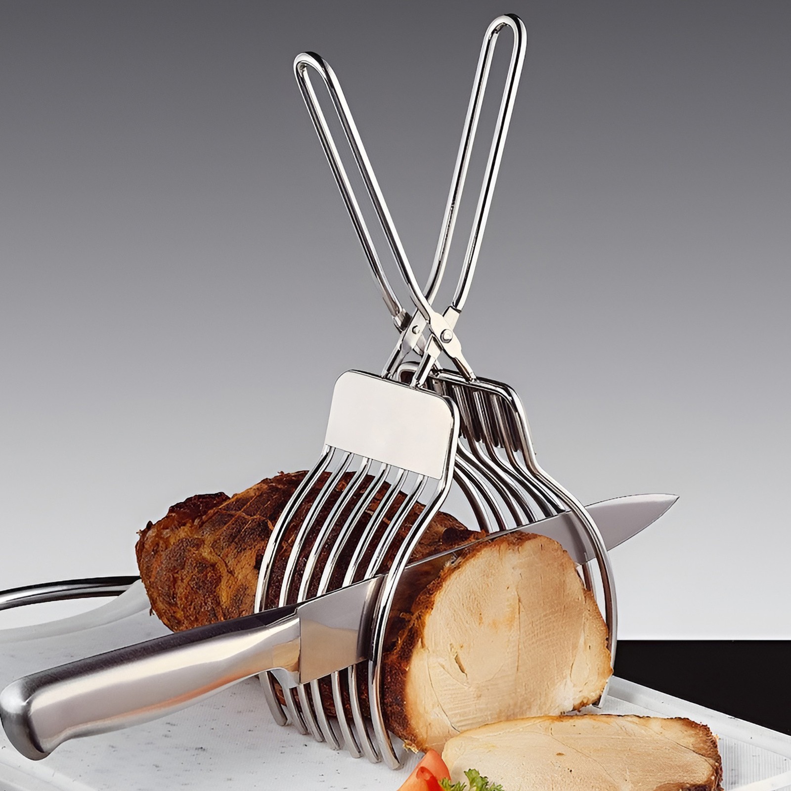 Stainless Steel Roast Beef Cutting Tongs Meat Bread Slicing Tong forOnion Tomato