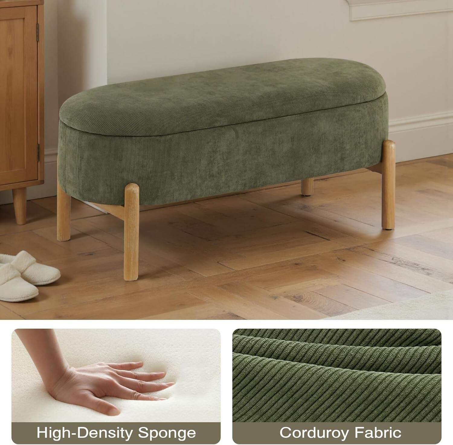 Green Oversized Storage Solution Bench Ottoman Bedroom