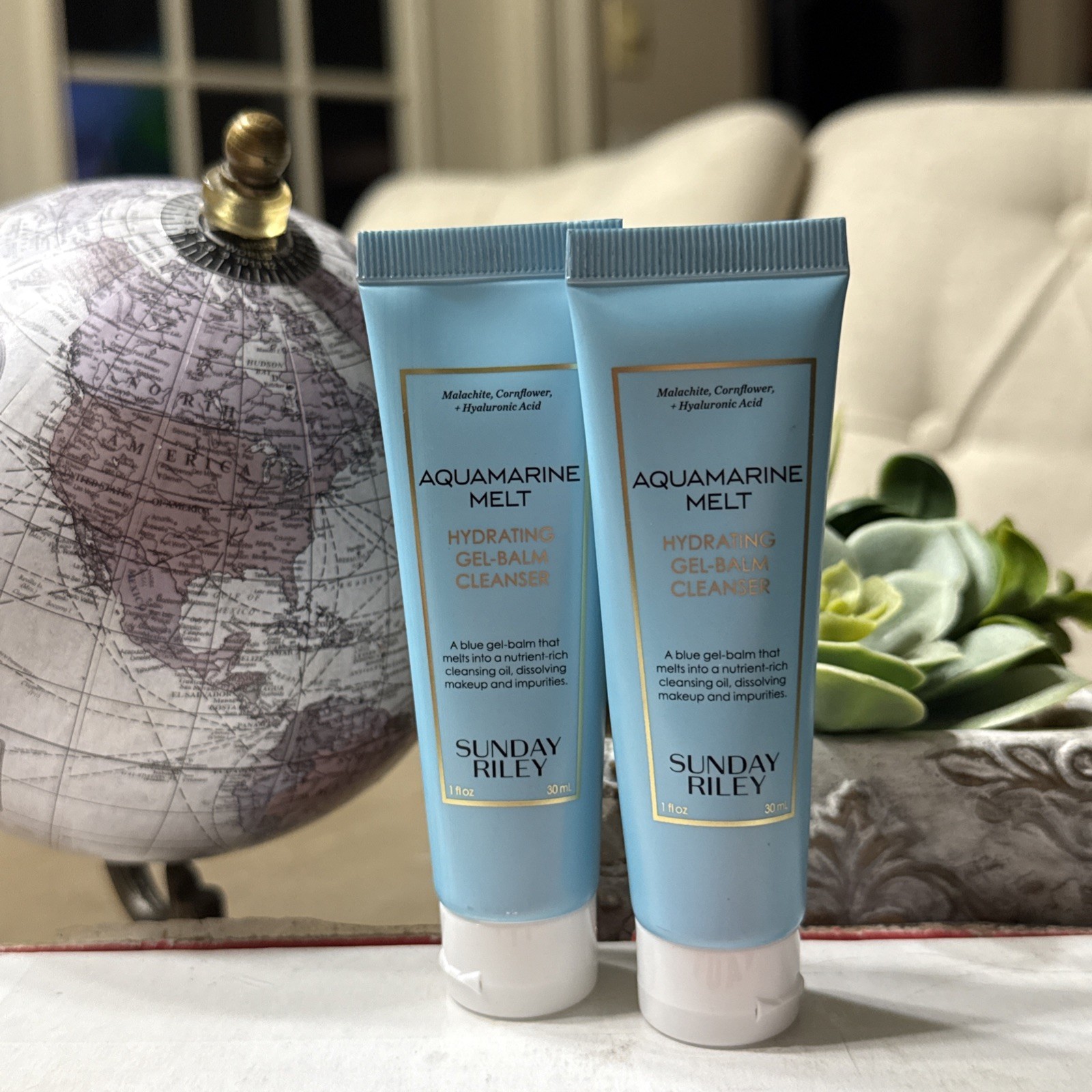 2 Sunday Riley Aquamarine Melt Cleansing Gel Balm 1 oz 30 ml Travel Size (G4