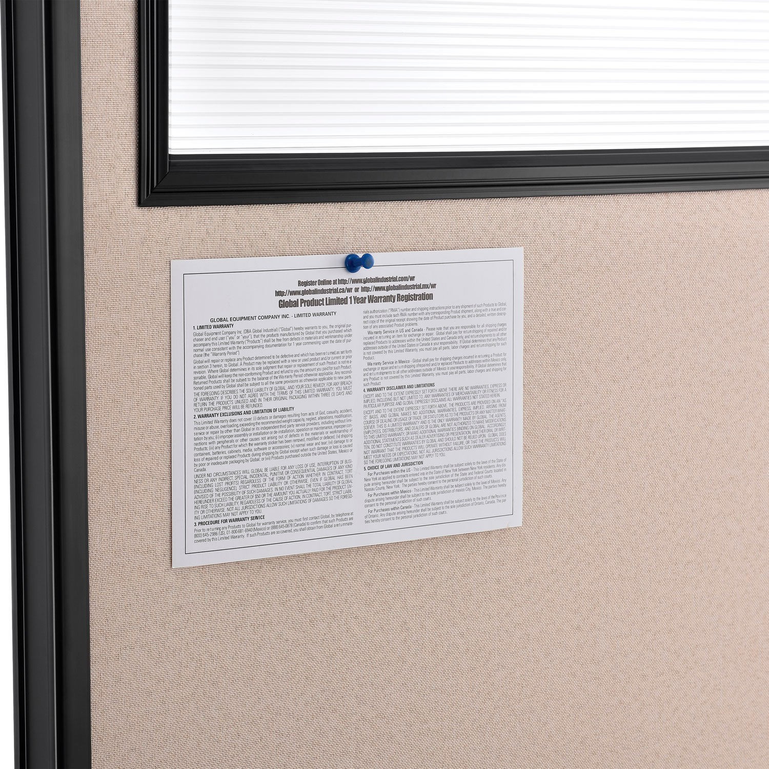 Office Partition Panel With Partial Window 60-1/4"W x 96"H Tan