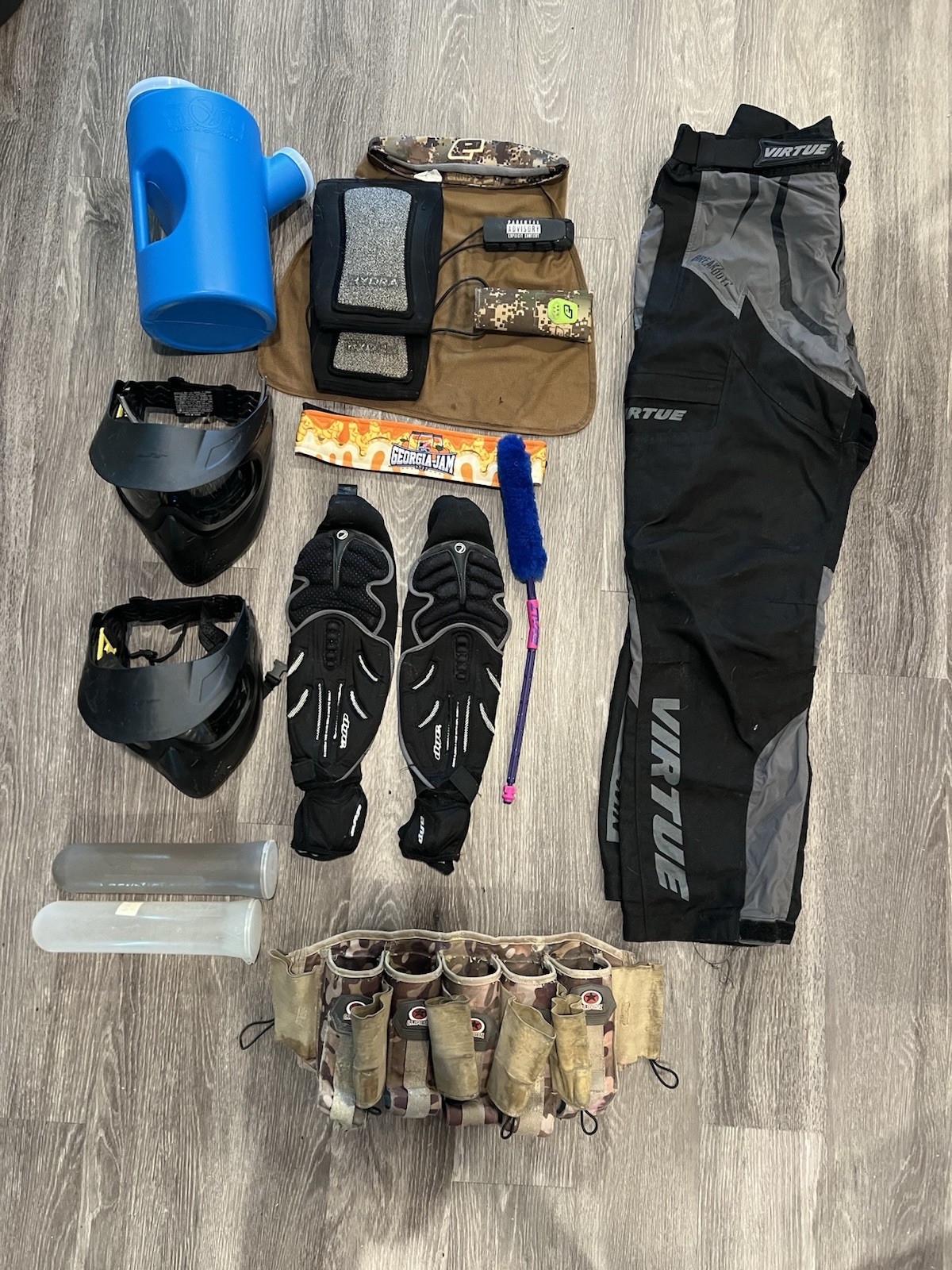 Paintball Lot, Including 2 Masks, Pants, Arm Pads, Knee Pads, Pod Pack, 2 Pods