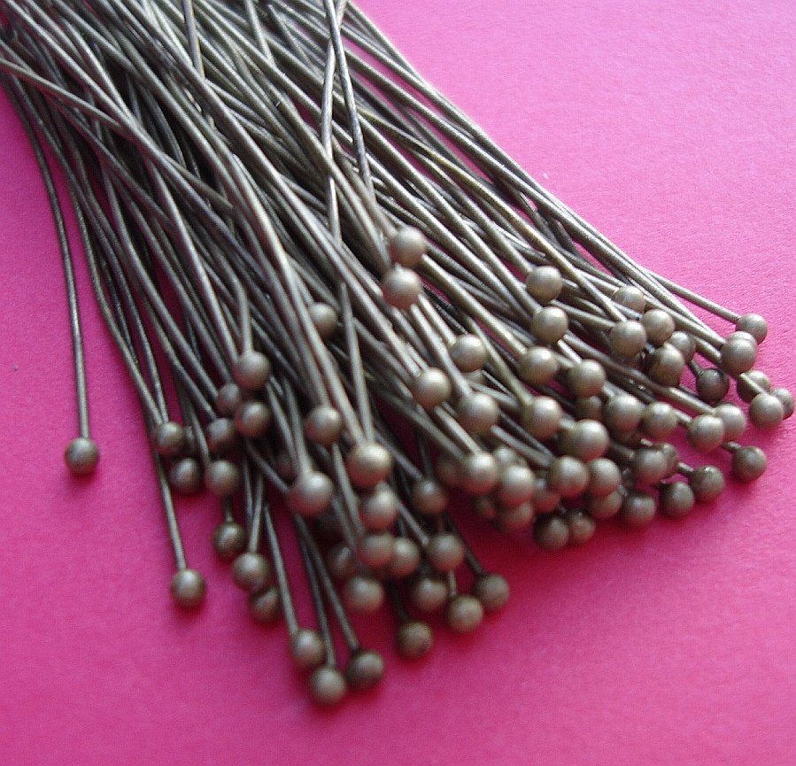 50pcs-Antique Bronze Headpins 2mm Ball 2 inch Long .