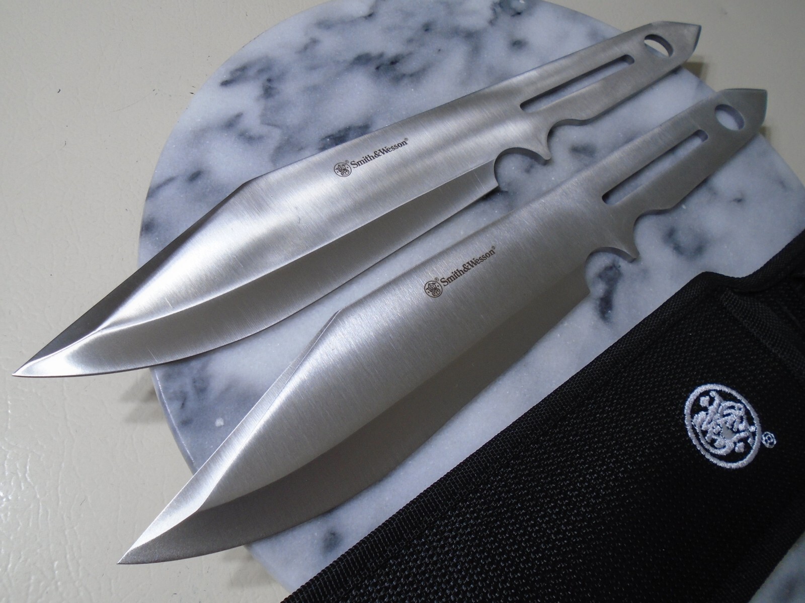 Smith & Wesson Double Bowie 2 Pc Big Throwing Knife Set Full Tang 13.75" 1205005