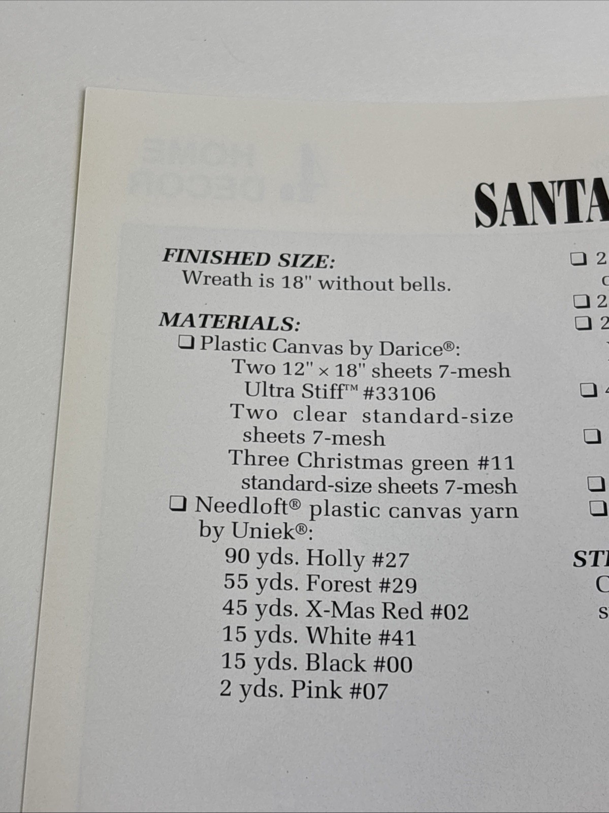 Santa Door Hanging Annie's Attic Plastic Canvas Pattern Page