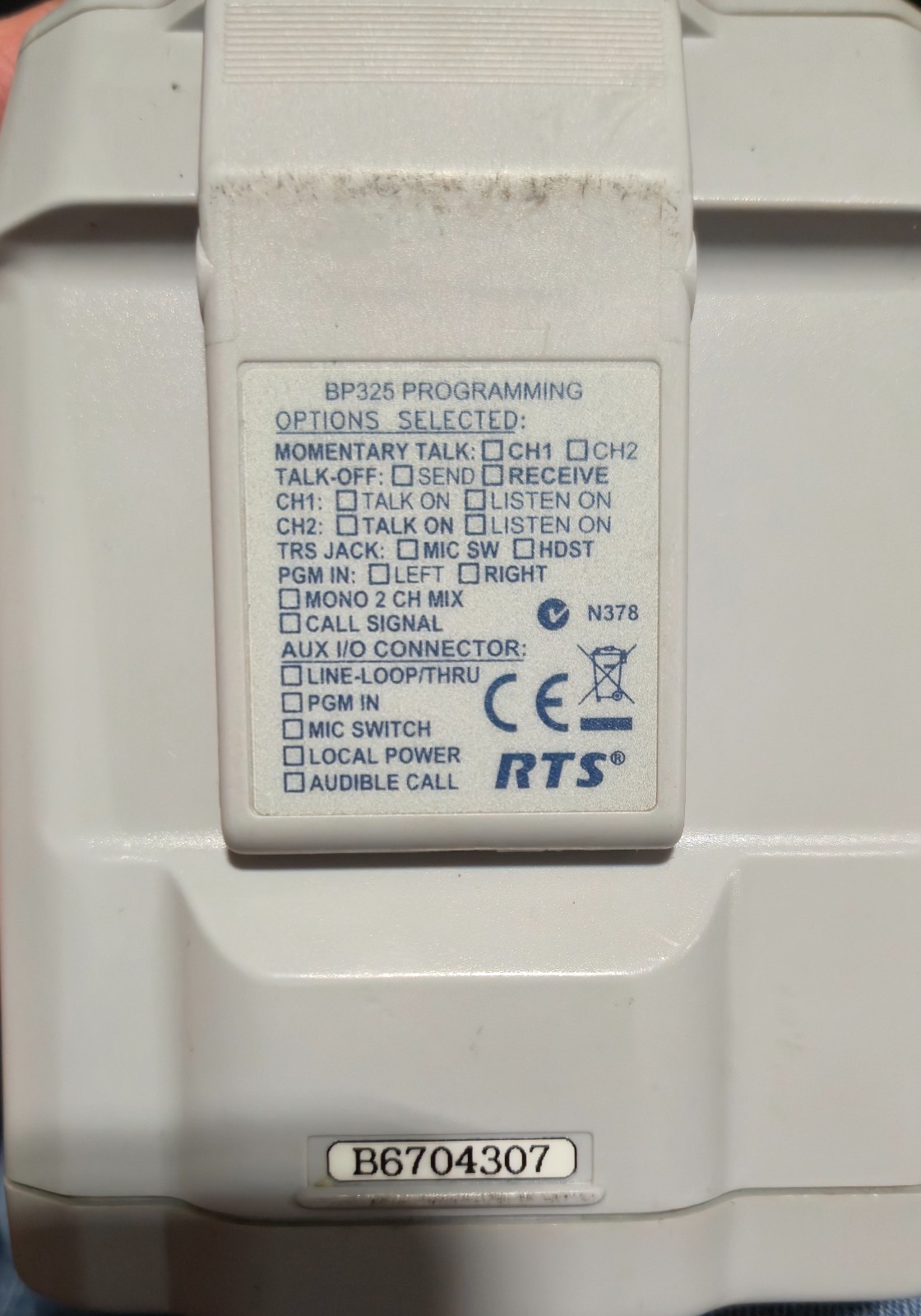 RTS Telex BP325 Dual Channel Intercom Belt Pack