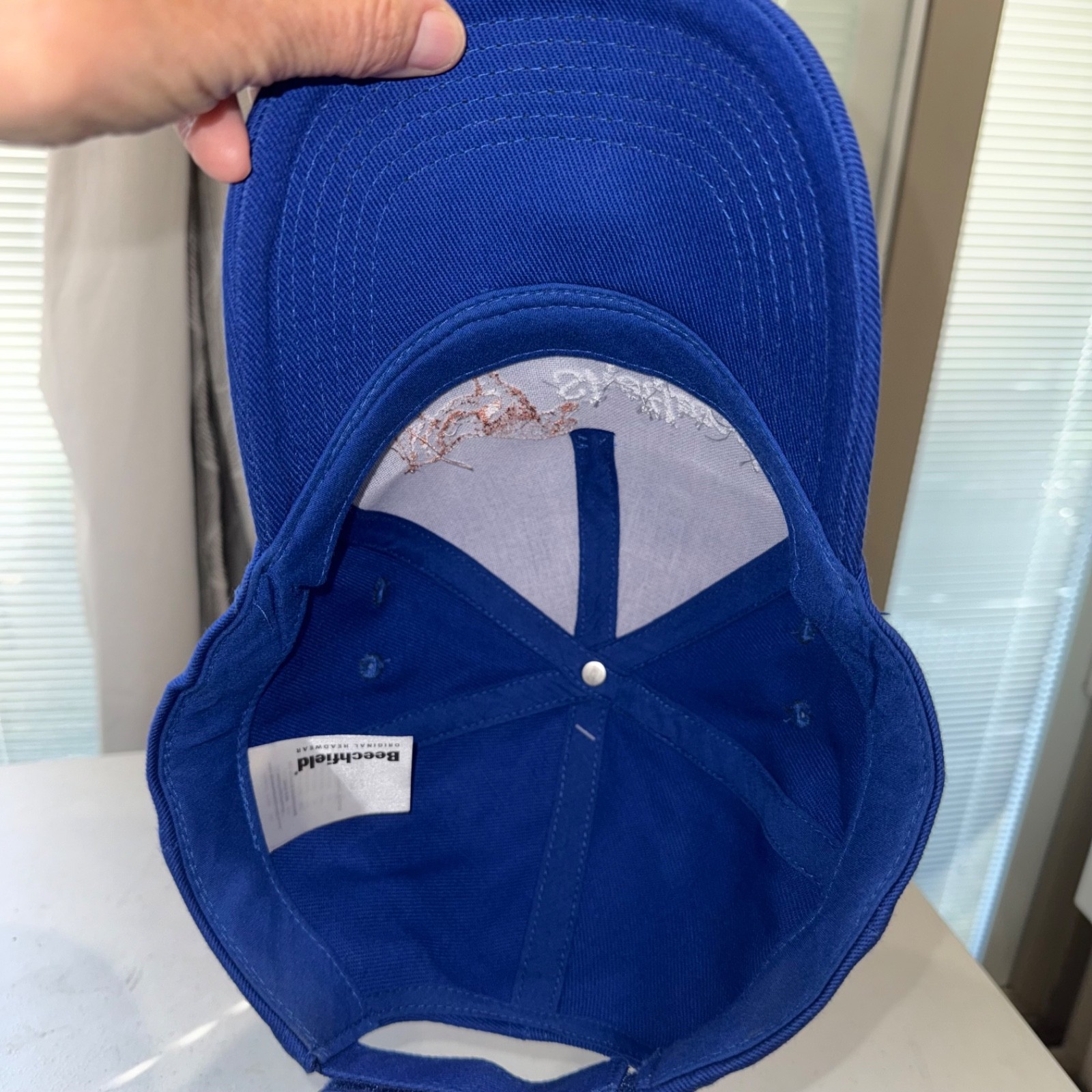 Shetland Isles w CopperEmbroidery on Royal Blue hat Cap Hook Loop EUC
