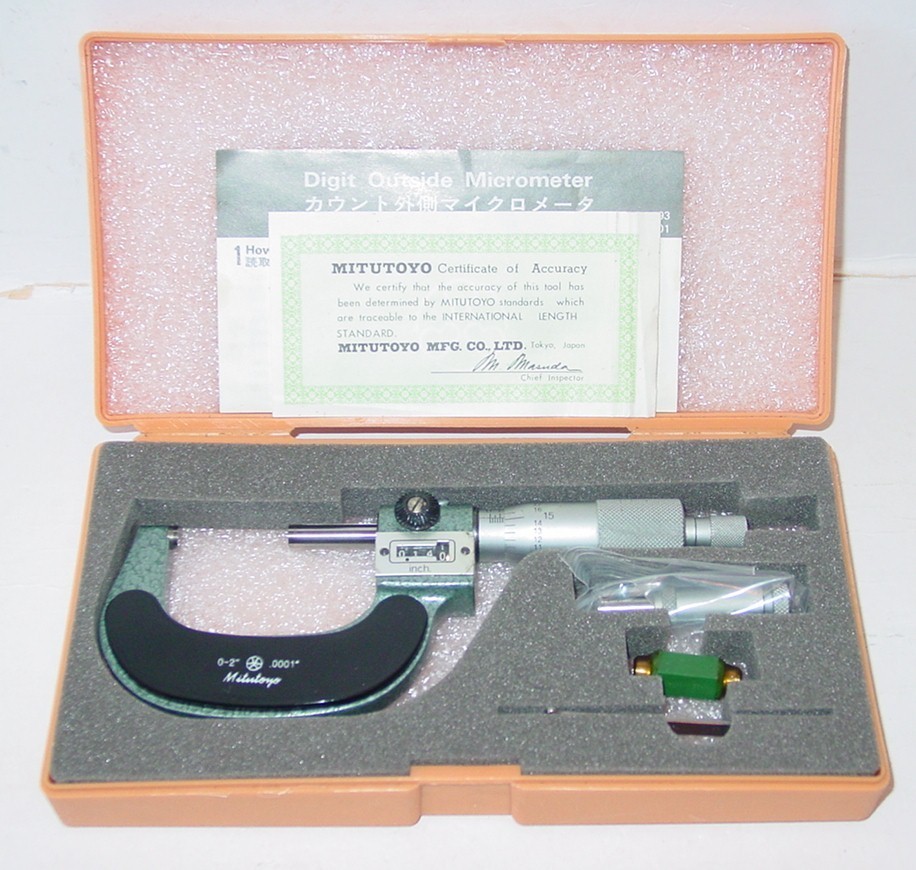 Mitutoyo 204-165 Digital Outside Micrometer, 0-2”, Carbide Tip