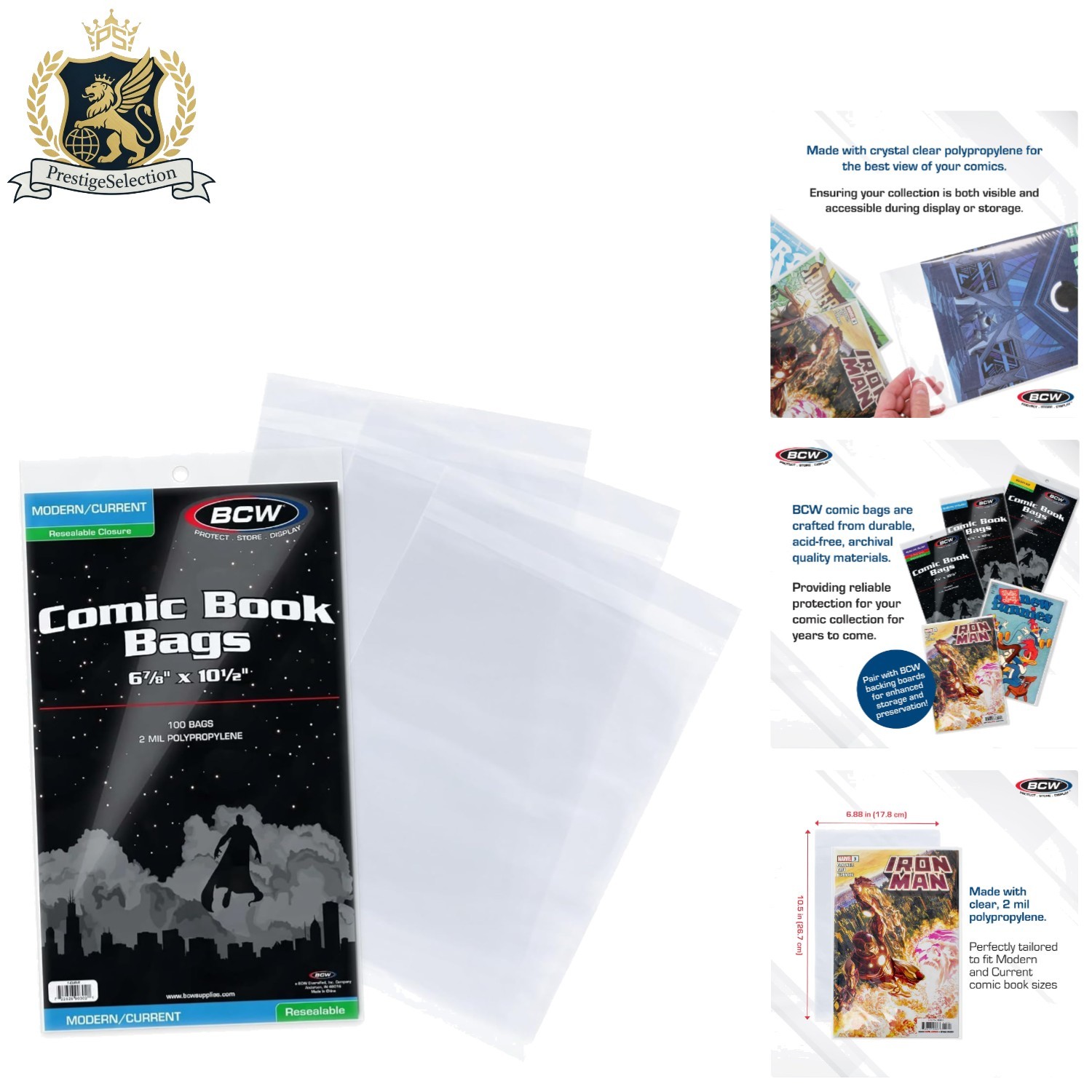Acid-Free Resealable Comic Bags 6 7/8 x 10 1/2 - Clear Protection 100 Count Pack