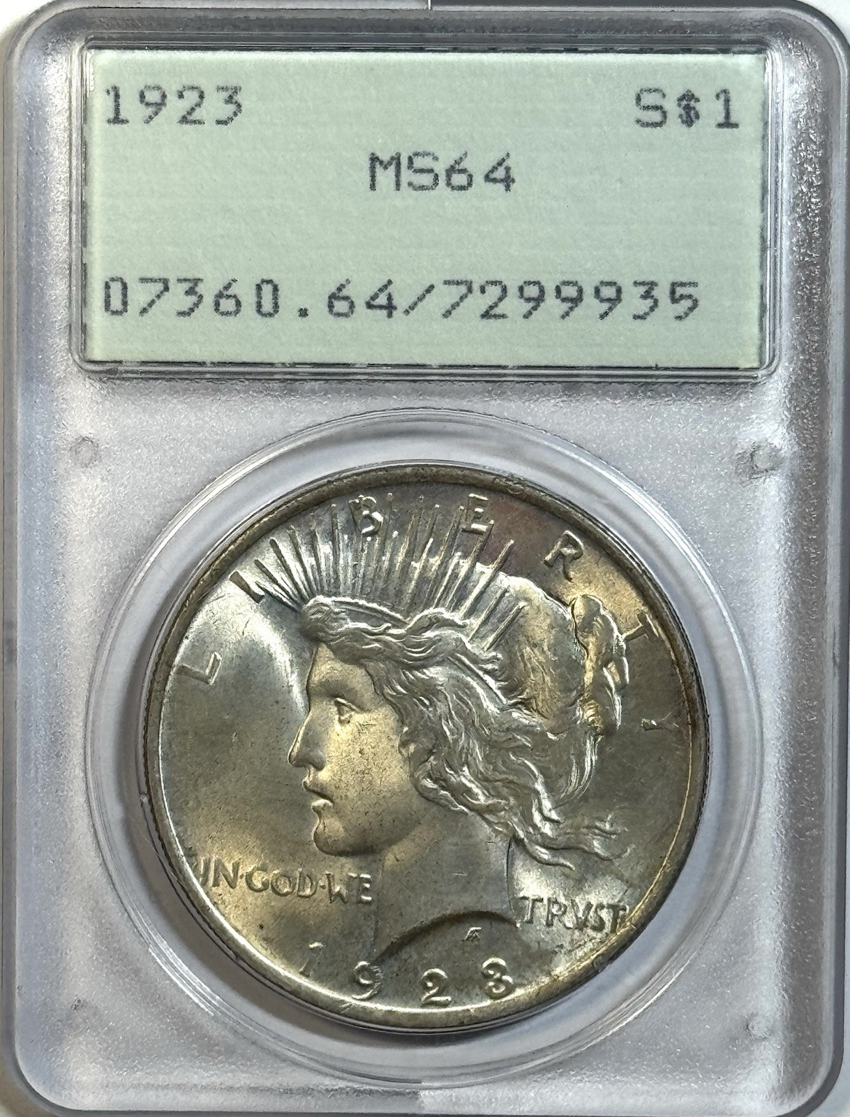 1923 Peace Dollar - PCGS MS64 - Old Green Holder OGH Original Luster $1