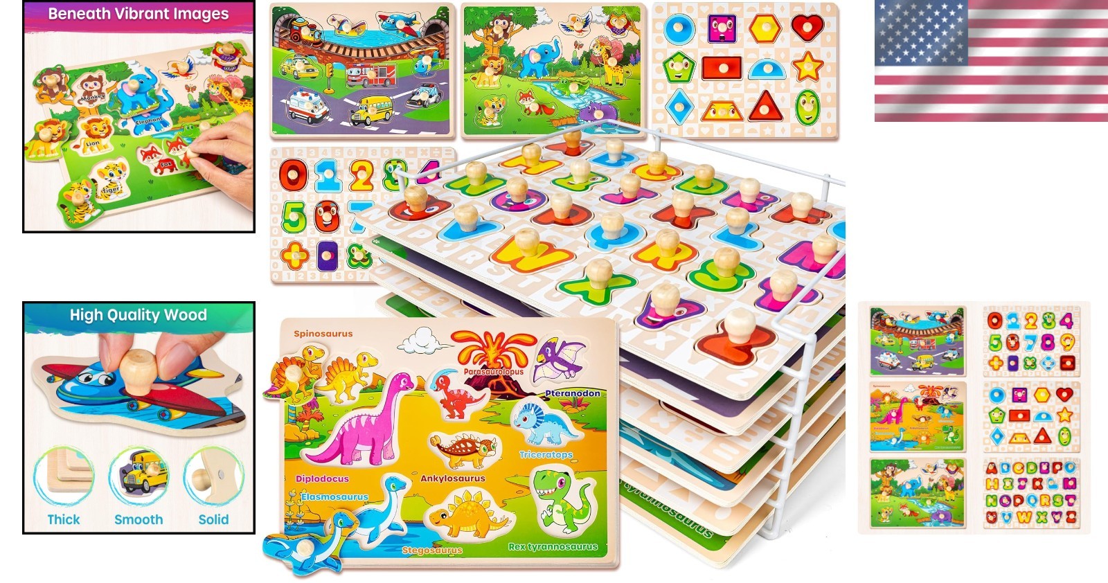 Educational Wooden Puzzles for 1-3 Olds