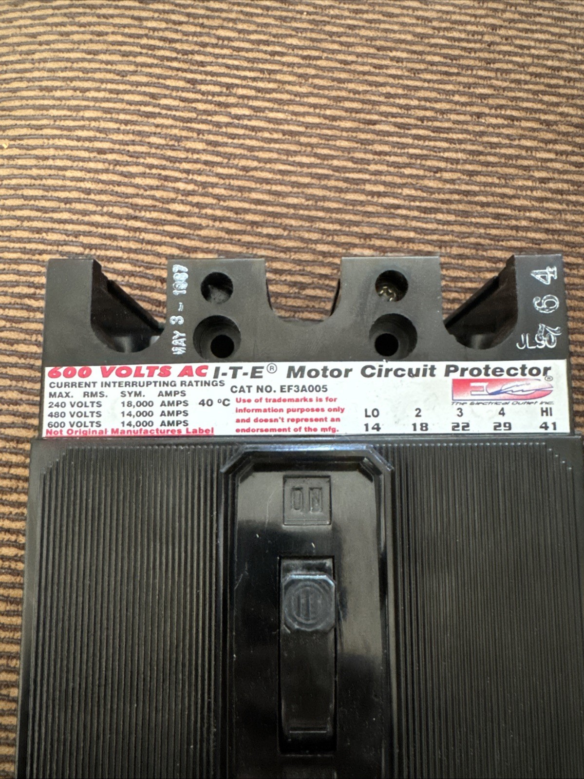 ITE EF3A005 EF3-A005 Adjustable Circuit Breaker 3 Pole 600 VAC 5 Amps
