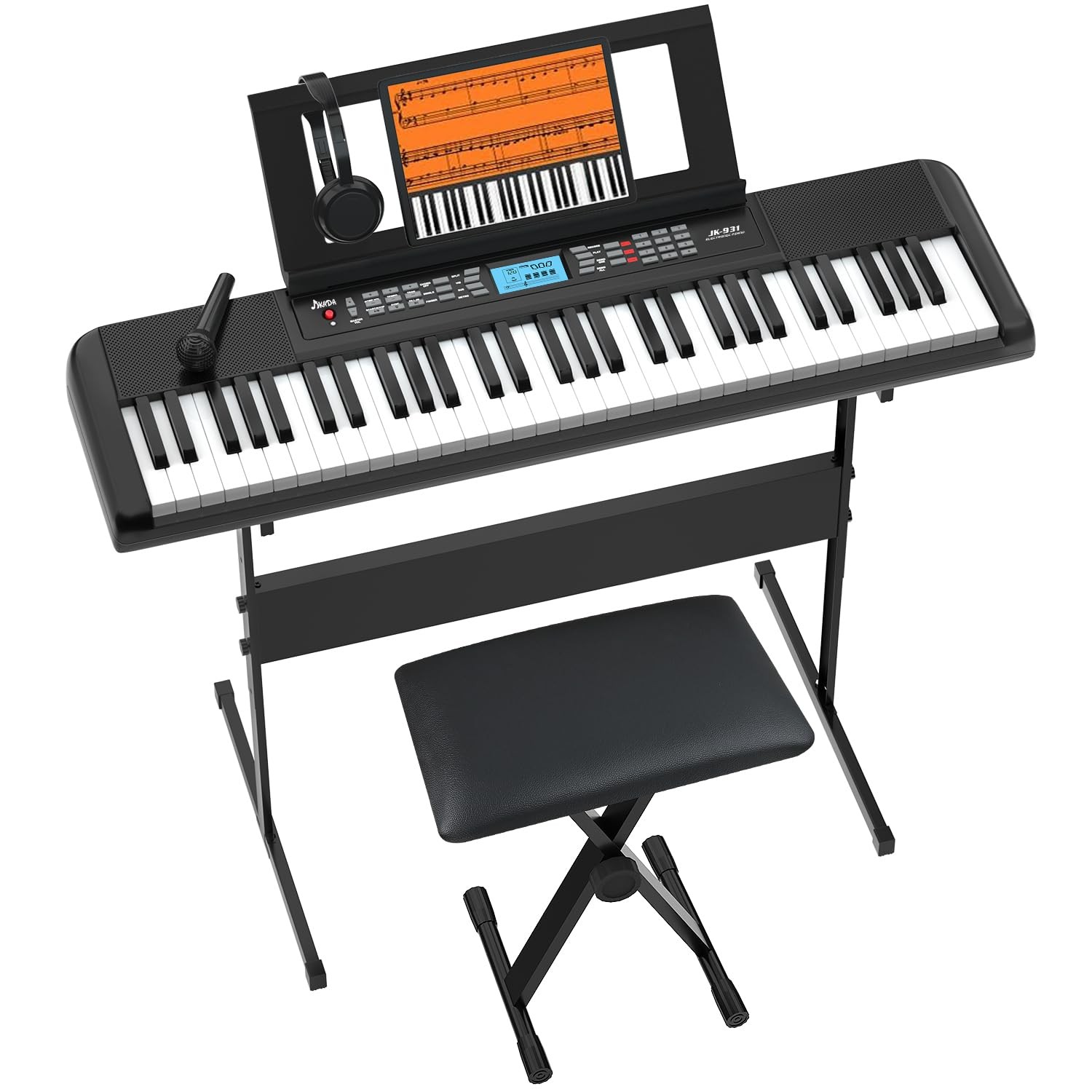 61 Key Keyboard Piano, Portable Electric Piano Keyboard w/LCD Screen, Built-I...