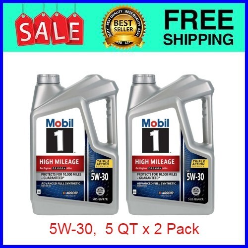 2 Pack Mobil 1 High Mileage Full Synthetic Motor Oil 5W-30, 5 Quart