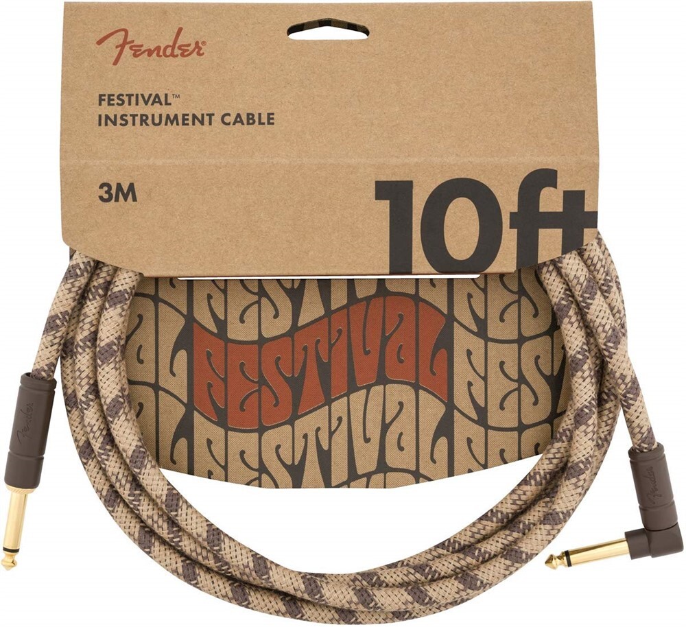 NEW Fender Festival Hemp 10' Angled Instrument Cable, BROWN STRIPE, 099-0910-022