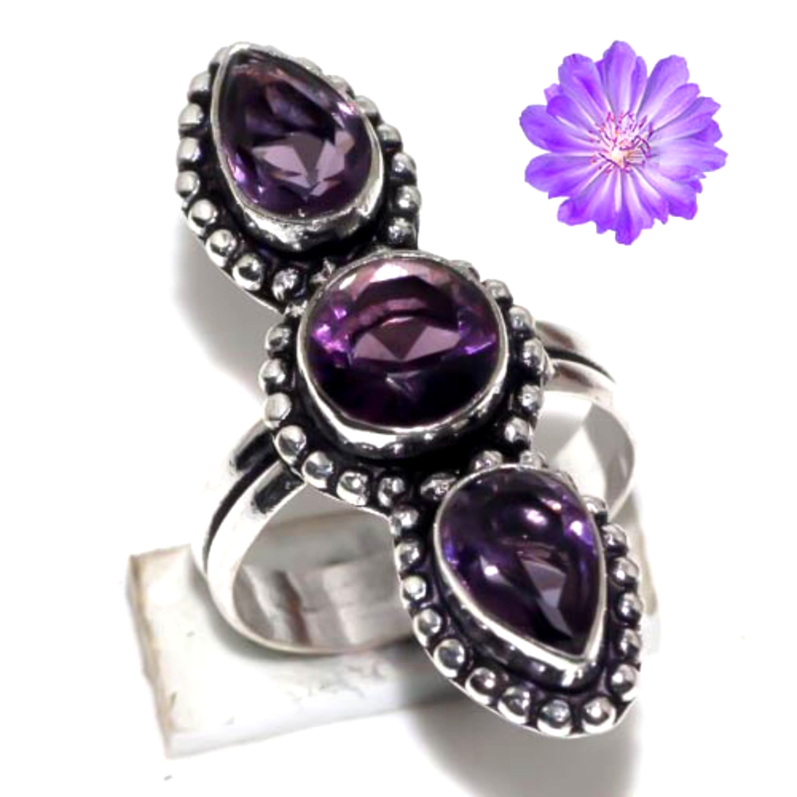 African Amethyst Gemstone Handmade 925 Sterling Silver Jewelry Ring All Size