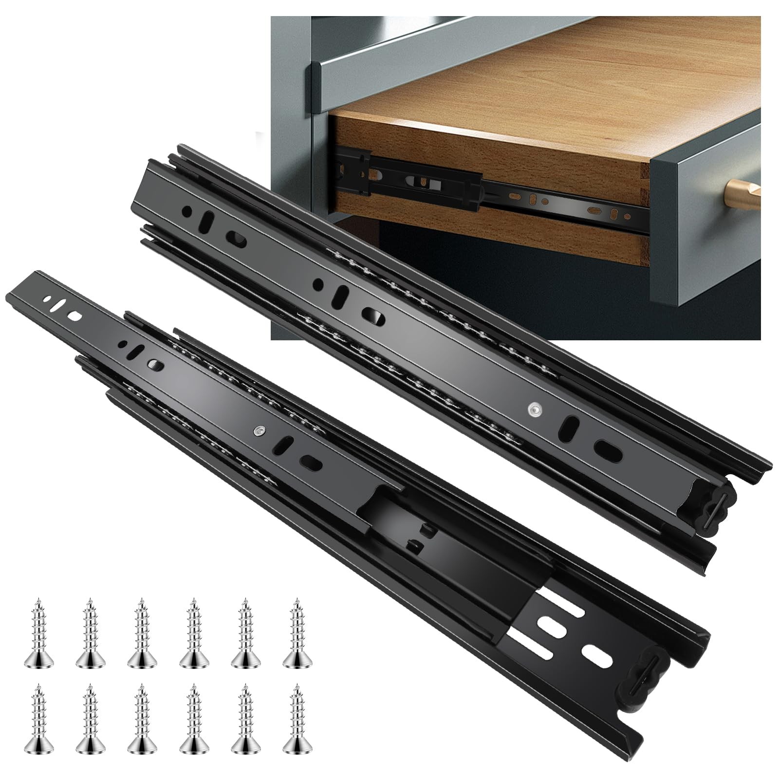 22 inch Drawer Slides 6 Pairs 12pcs Full Extension Ball Bearing Drawer Rails ...