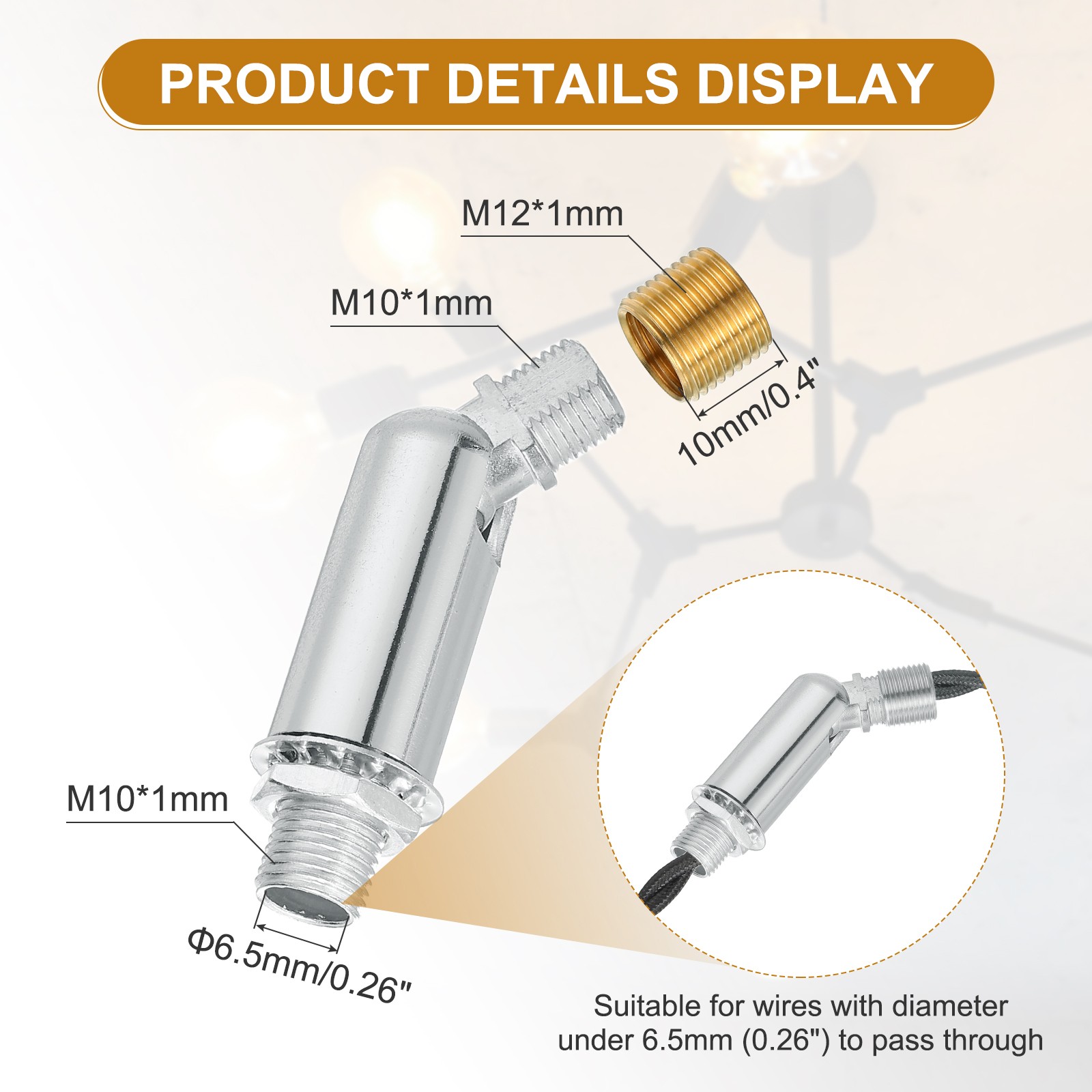 180 Degree M10 Thread Silver 46 x 15mm Sloped Ceiling Adapter