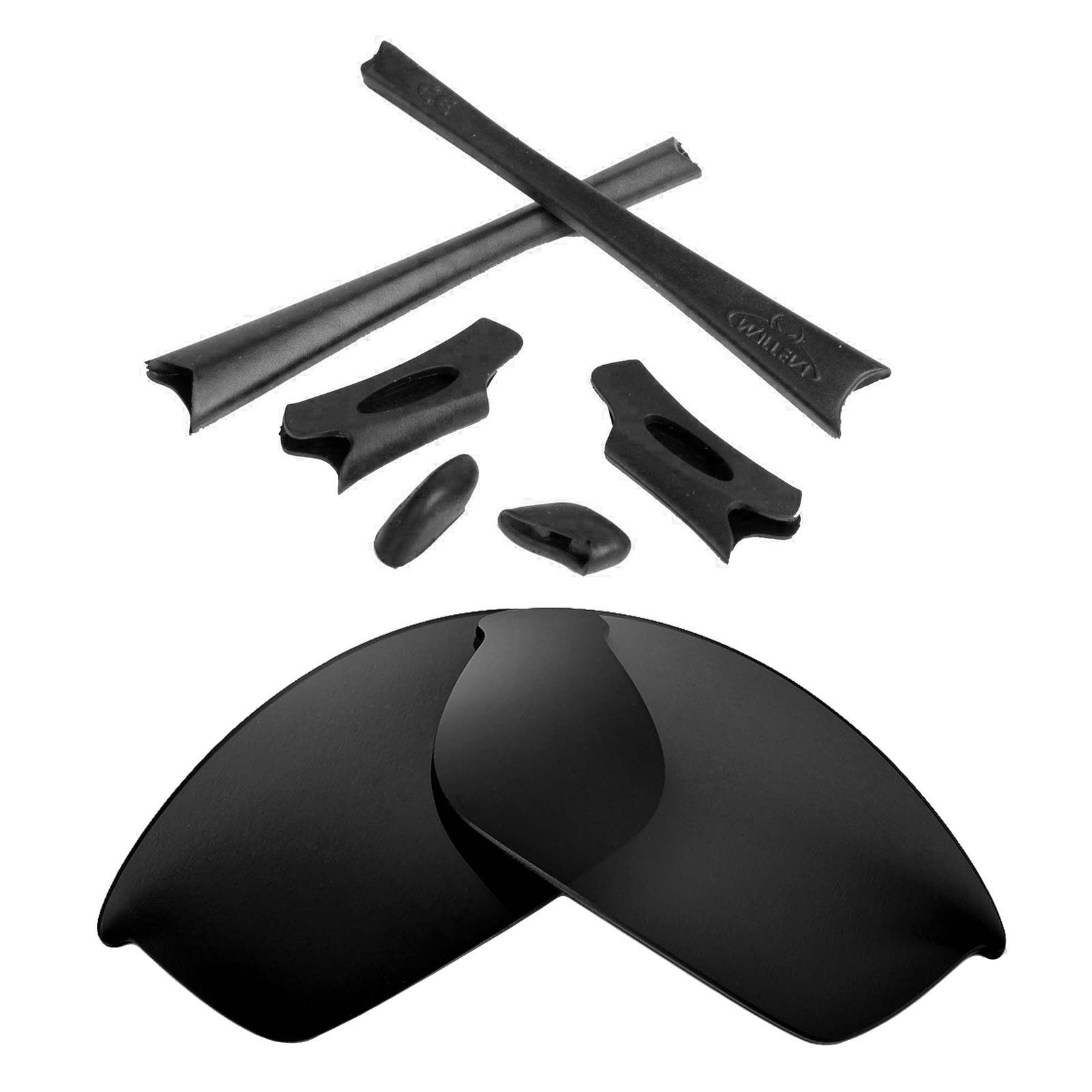 Walleva Black Polarized Replacement Lenses and Rubber Kit For Oakley Flak Jacket