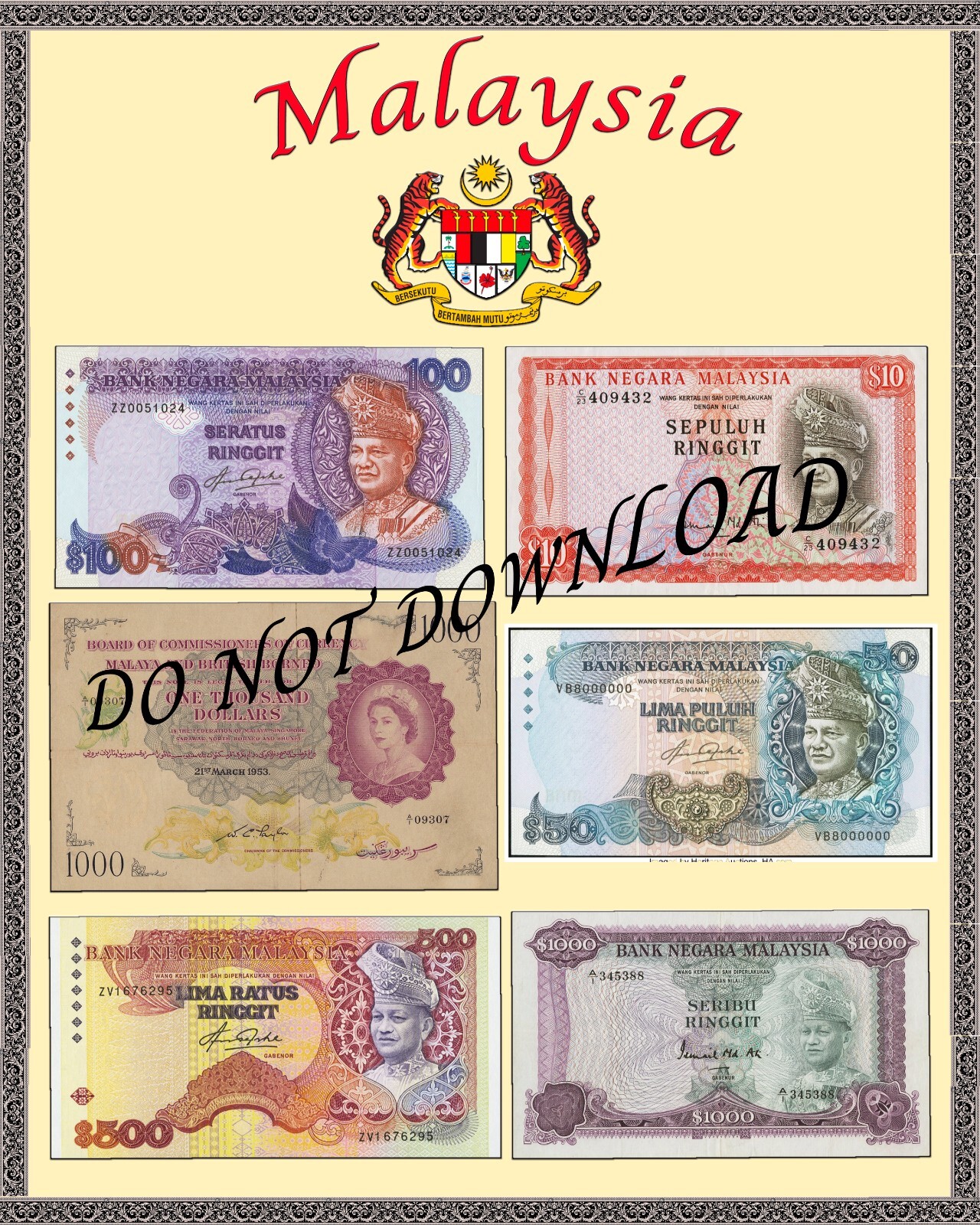 Malaysia Currency Poster 16" X 20" Nice piece for framing