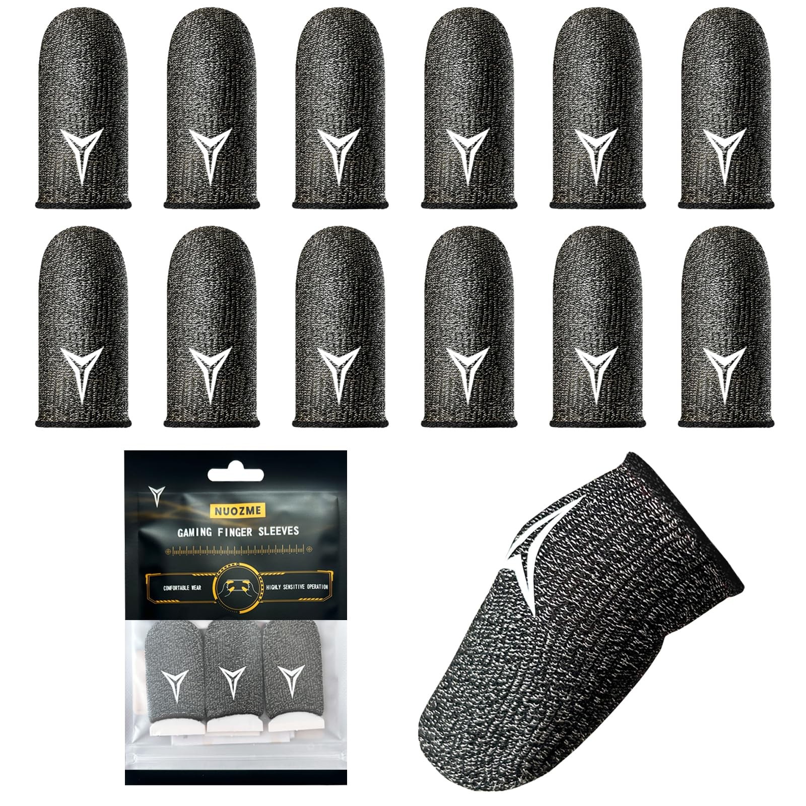 12 Pack Gaming Finger Sleeves for Mobile Gaming, 0.3mm Silver Fiber, Smooth Op