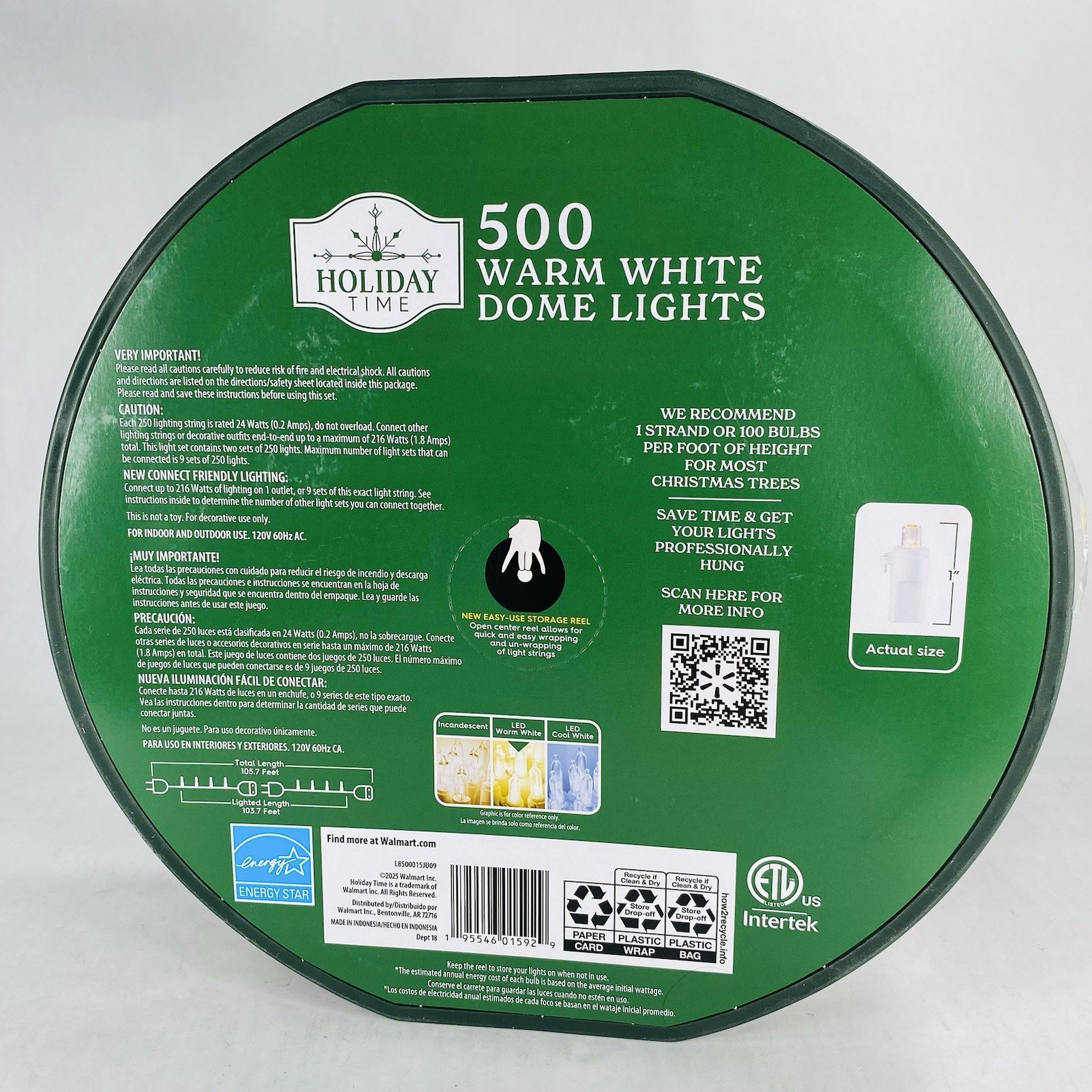 Holiday Time 500-Count Warm White LED Dome String Lights with White Wire String