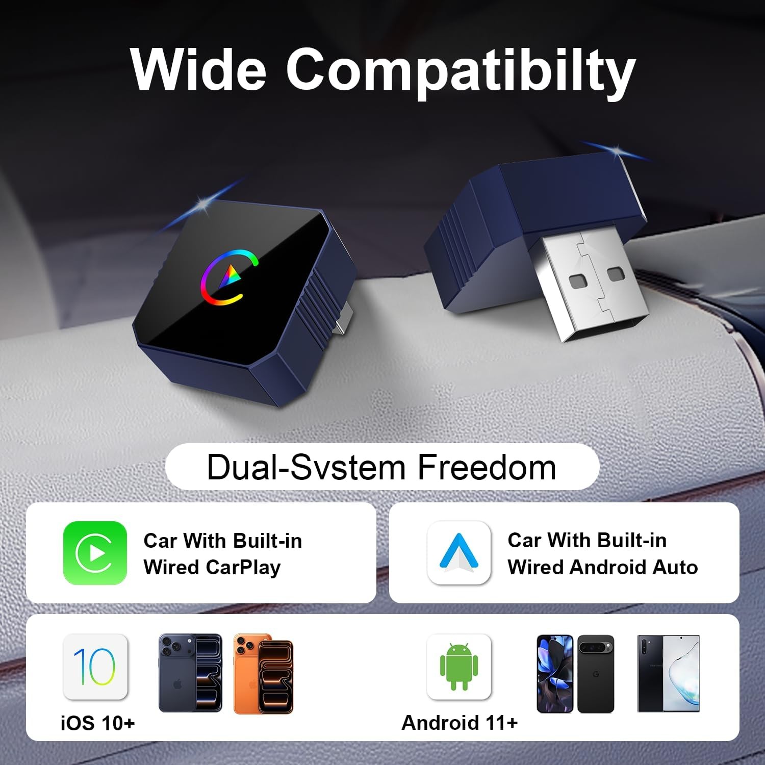 Wireless CarPlay Adapter for Apple iPhone ＆ Android Auto with After 2016 Cars