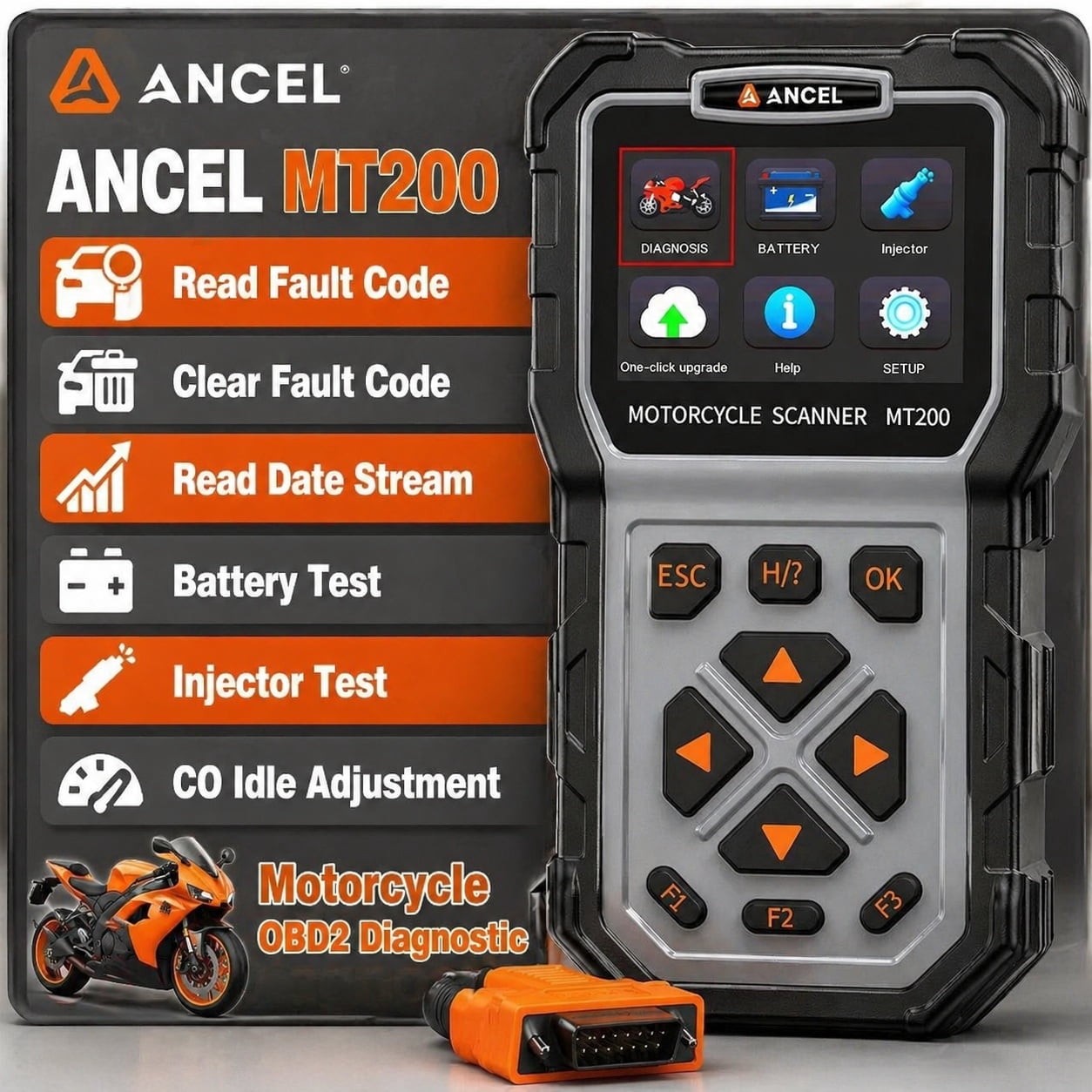 ANCEL MT200 ATV UTV Motorcycle Diagnostic Tool Motor Scan Anti-theft System Test