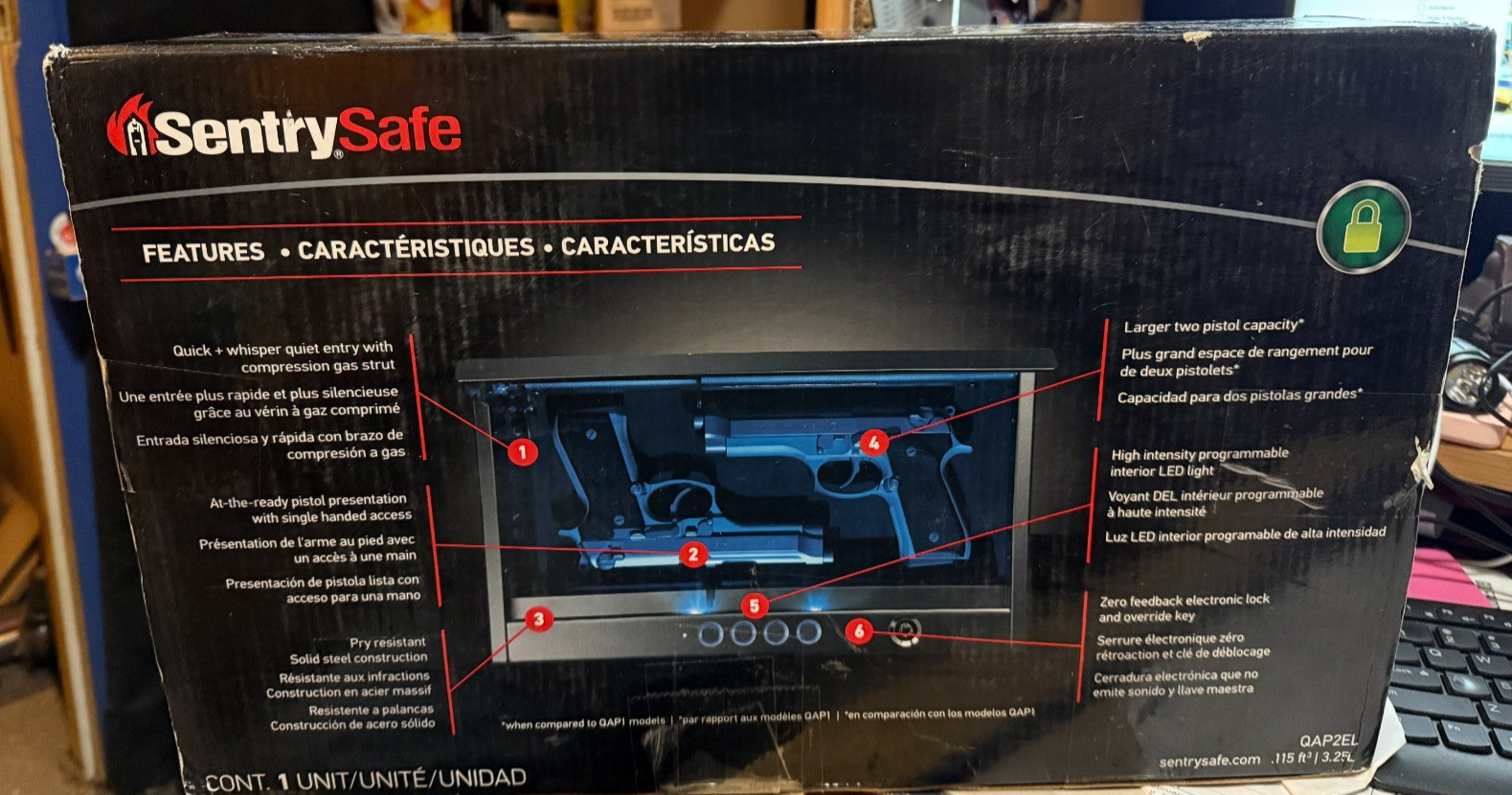 Sentry Safe with Interior Light Stores Two Handguns, and a Digital Keypad