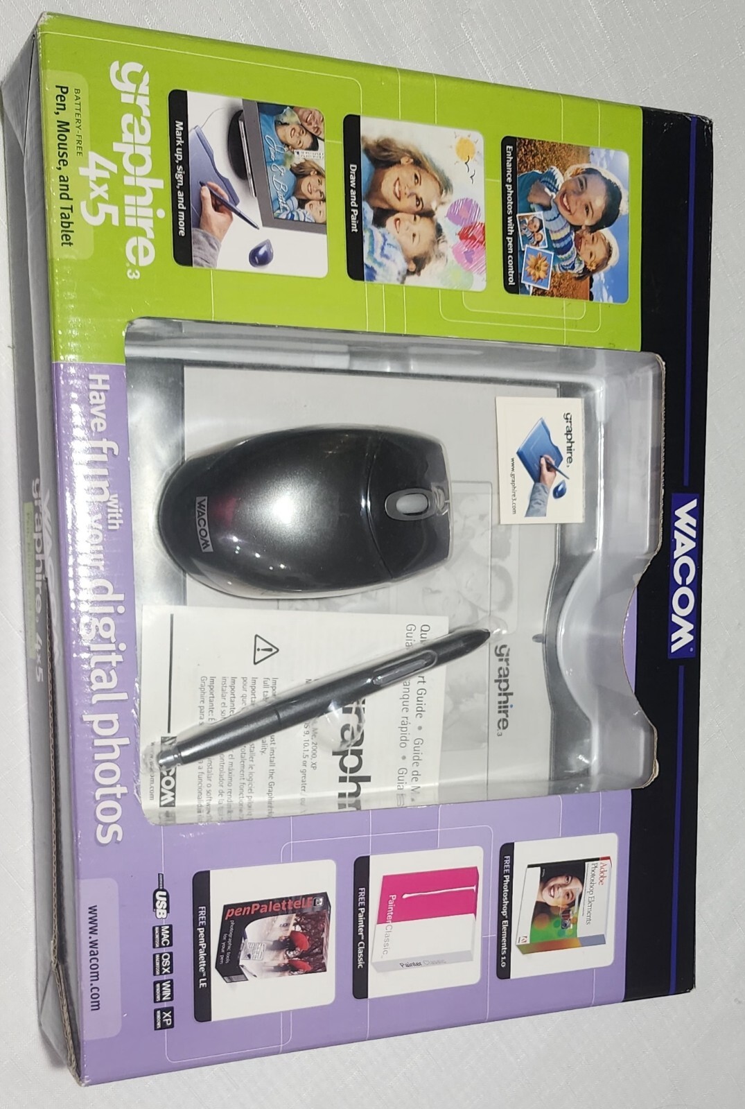 Wacom Graphire3 4x5 USB Tablet,Pen, Mouse & Software Bundle CTE430GR New Sealed