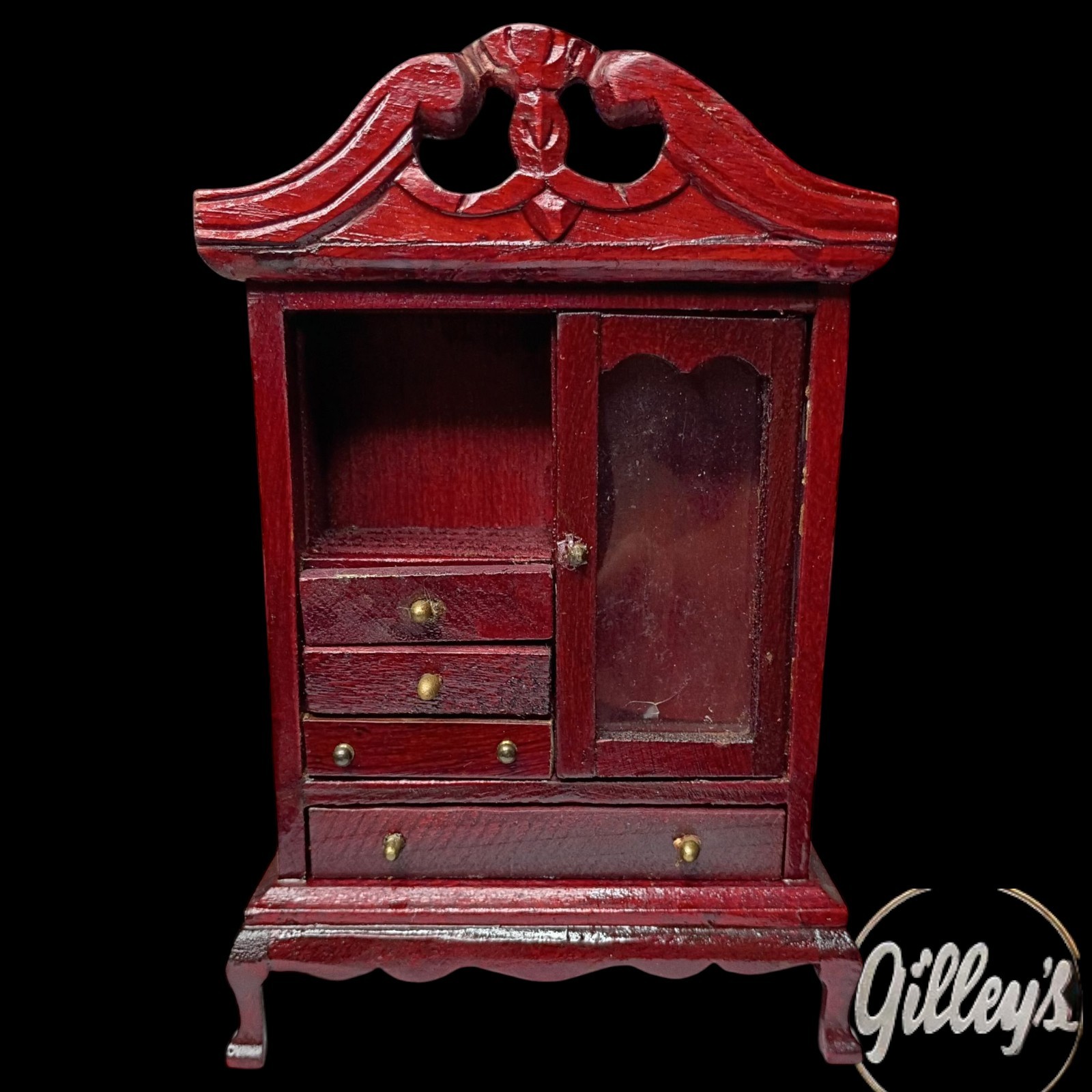 Dollhouse China Hutch, Display Cabinet, Armoire, Wardrobe 1:12 Wooden VTG
