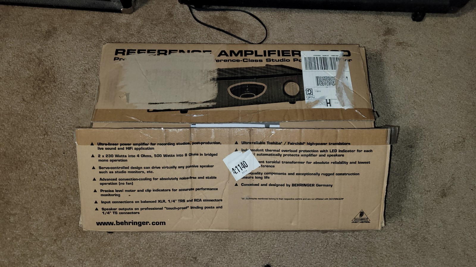 BEHRINGER A500 Professional 600-Watt 2-Channel Reference Amp Excellent Cond
