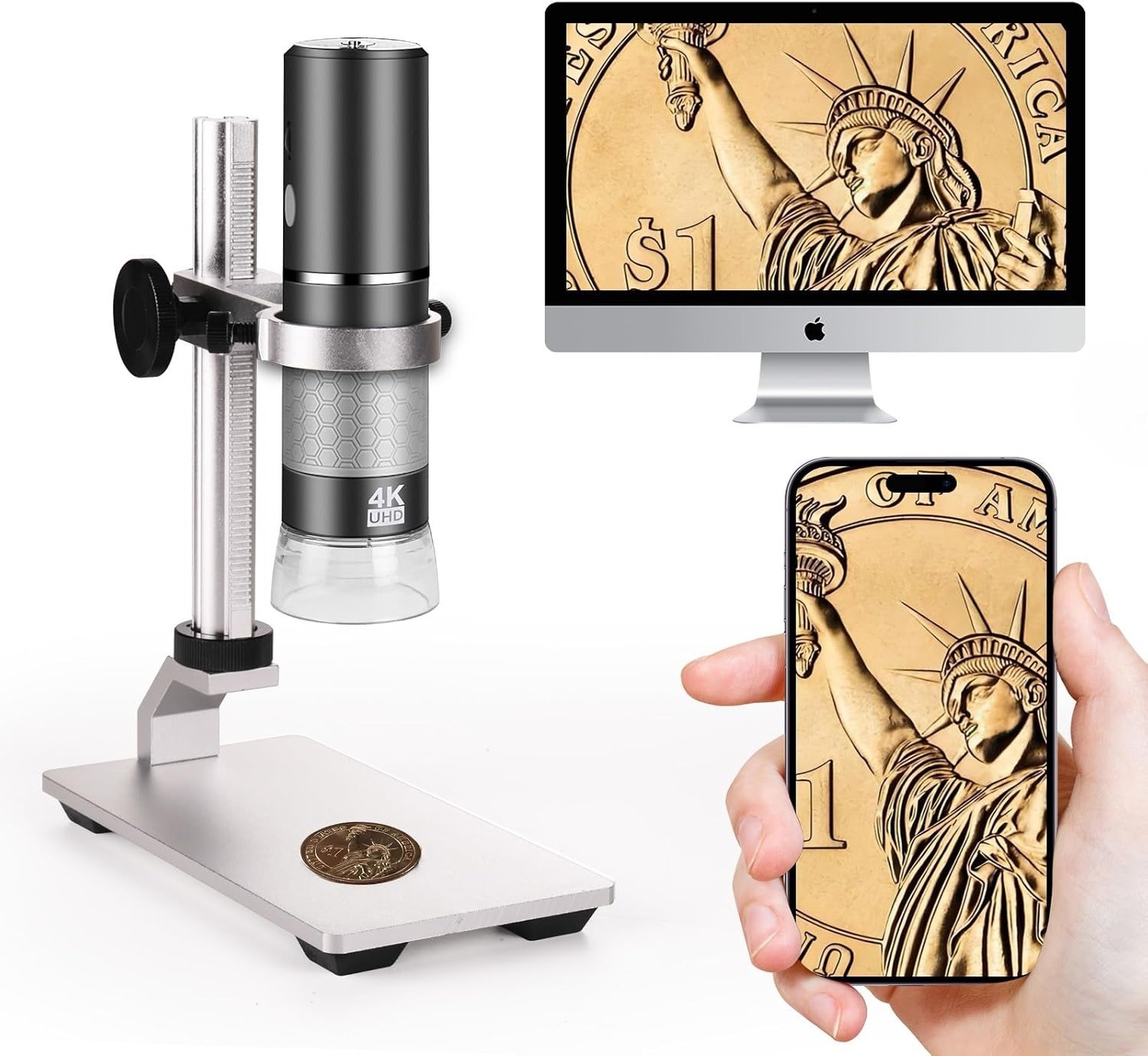 4K Digital Microscope 1000X WiFi USB Camera Metal Stand iPhone Android Windows