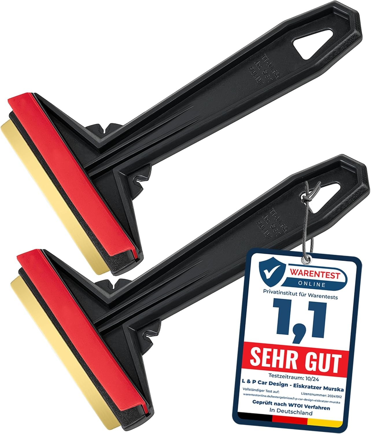 Car Ice Scraper Brass Blade - Fast, Easy & efficient - [ 2 Pack ] Black - Red