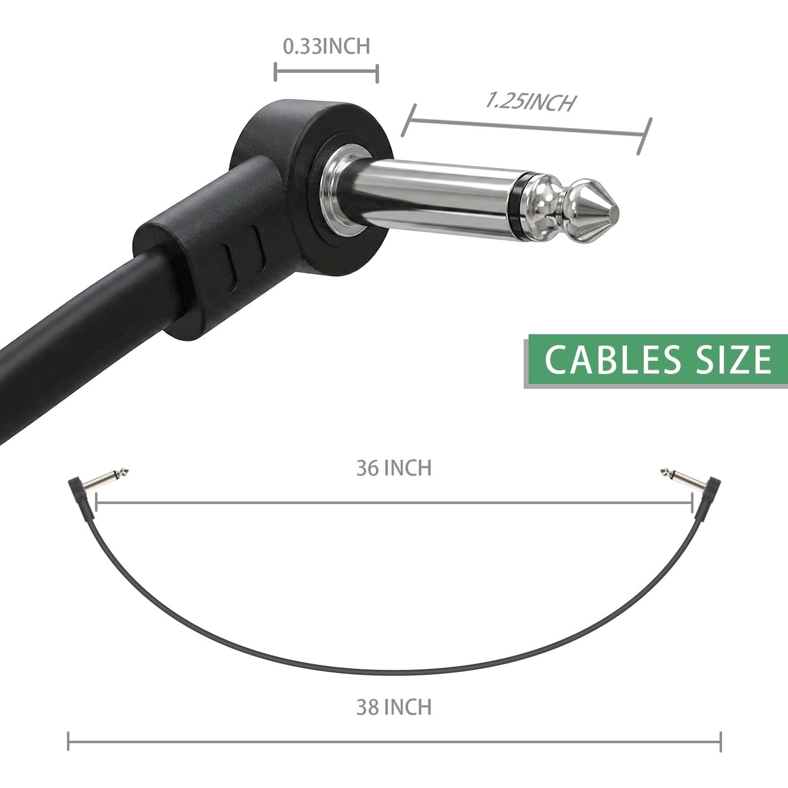 3FT Guitar Patch Cables, 1/4" TS Right Angle Effect Pedal Flat Cables 3 FT