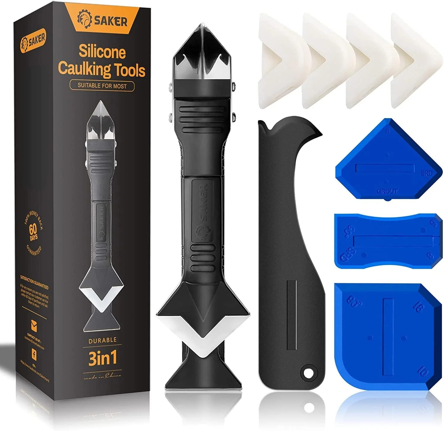Saker Silicone Caulking Tools-3 in 1 Sealant Finishing Tool Grout Remove Scraper