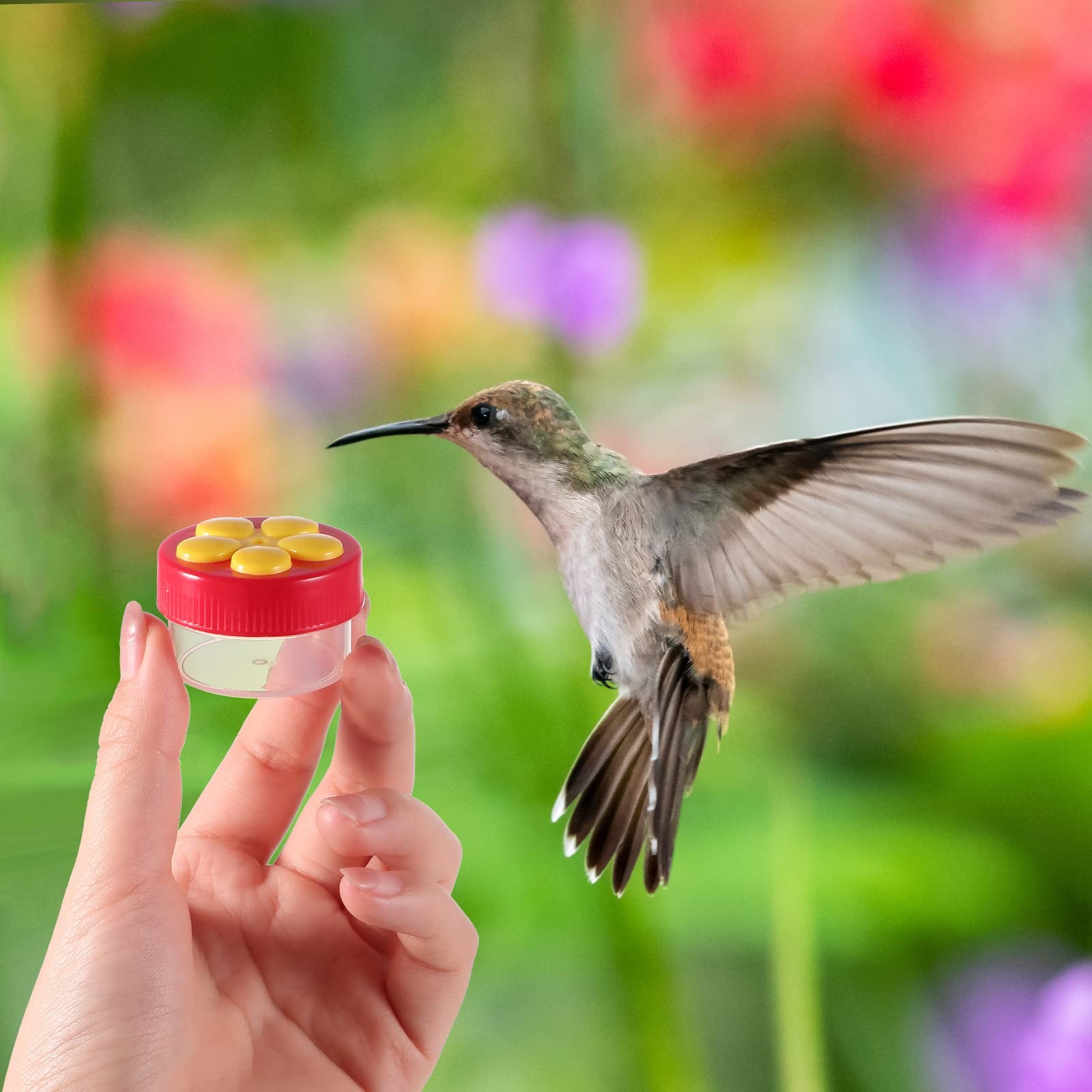 Hand Hummingbird Feeder 4 Pieces Window Flower Yellow,Red