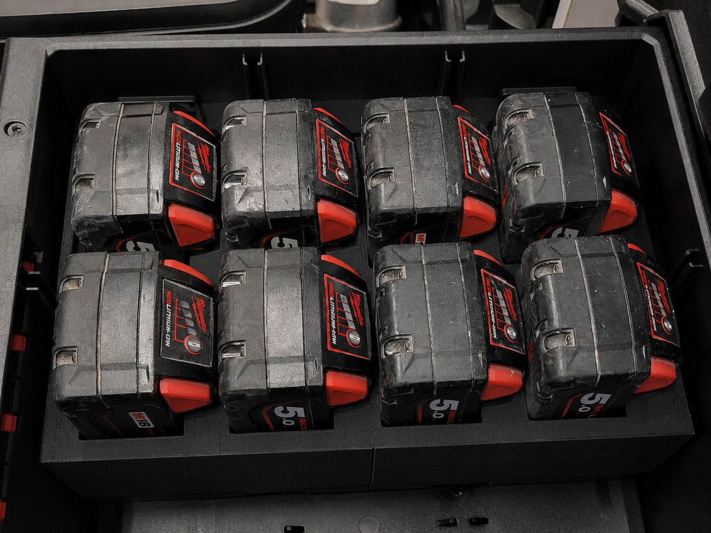 Milwaukee M18 Battery Packout Drawer Organizer | Holds 8 Batteries (3Ah-5Ah)